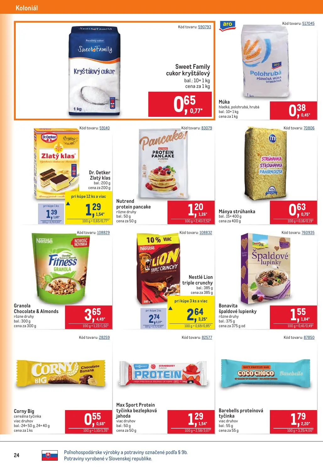 Metro leták, strana 24 z 40 — Dr. Oetker Zlatý klas, Nestlé Lion triple crunchy, Sweet Family cukor kryštálový
