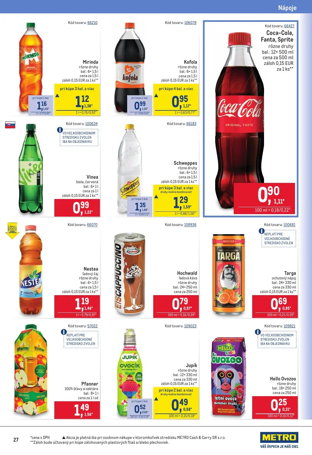 Metro leták, strana 27 z 40 — Schweppes rôzne druhy, Mirinda rôzne druhy, Kofola rôzne druhy