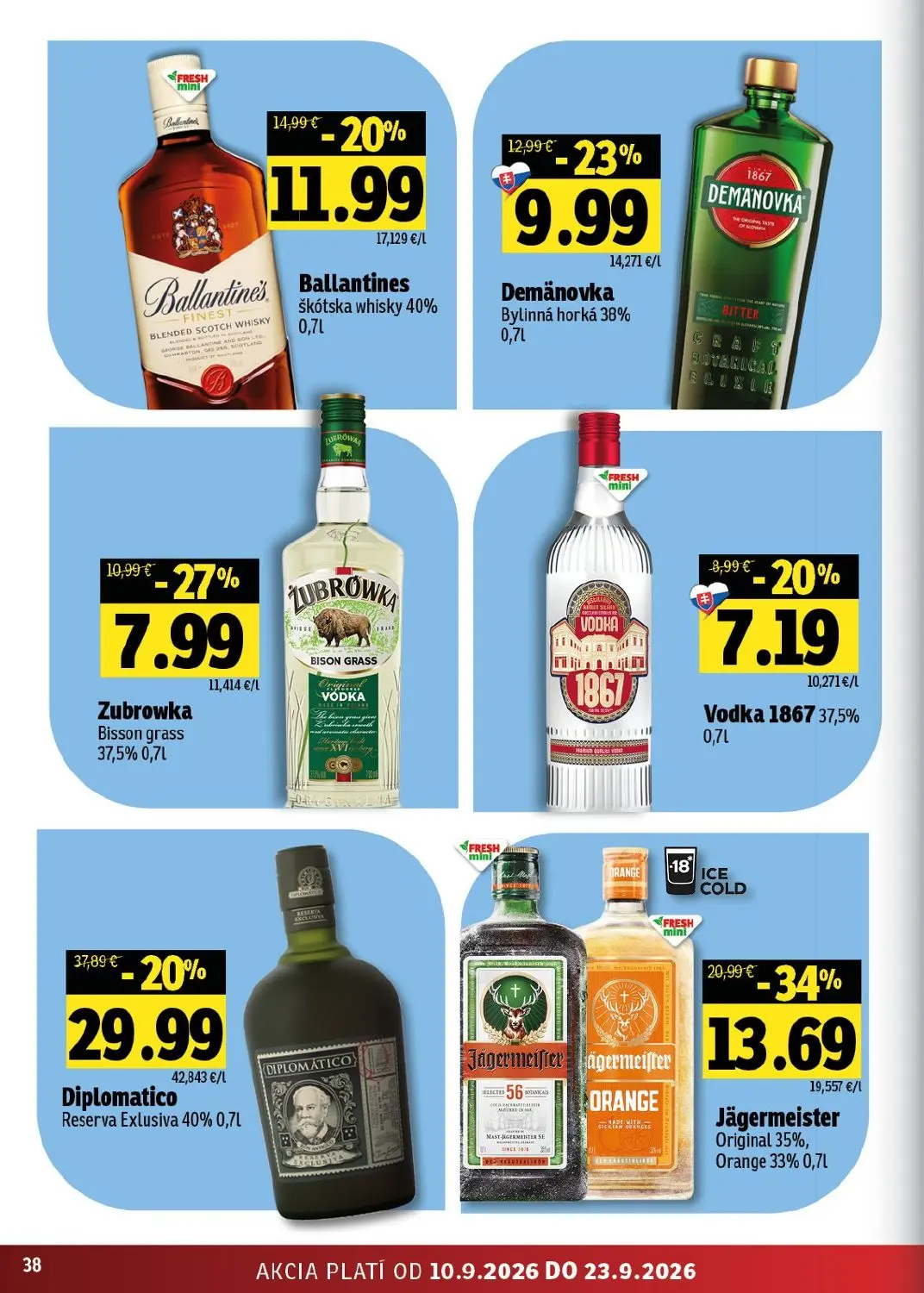 Fresh východ leták, strana 38 z 56 — Diplomatico Reserva Exlusiva, Jägermeister Original, Ballantines škótska whisky
