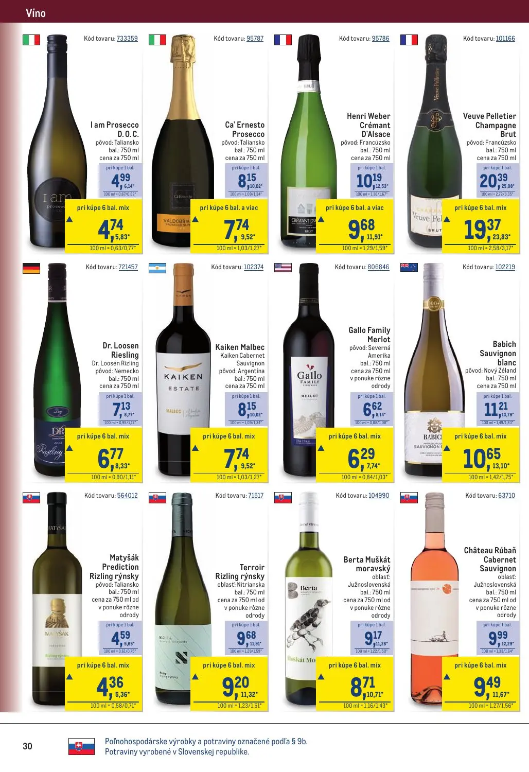 Metro leták, strana 30 z 40 — Veuve Pelletier Champagne Brut, Babich Sauvignon blanc, Henri Weber Crémant D'Alsace