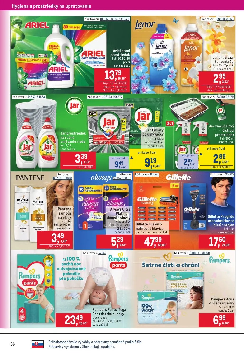 Metro leták, strana 36 z 40 — Gillette Fusion 5 náhradné hlavice, Pampers Pants Mega Pack detské plienky, Gillette Proglide …