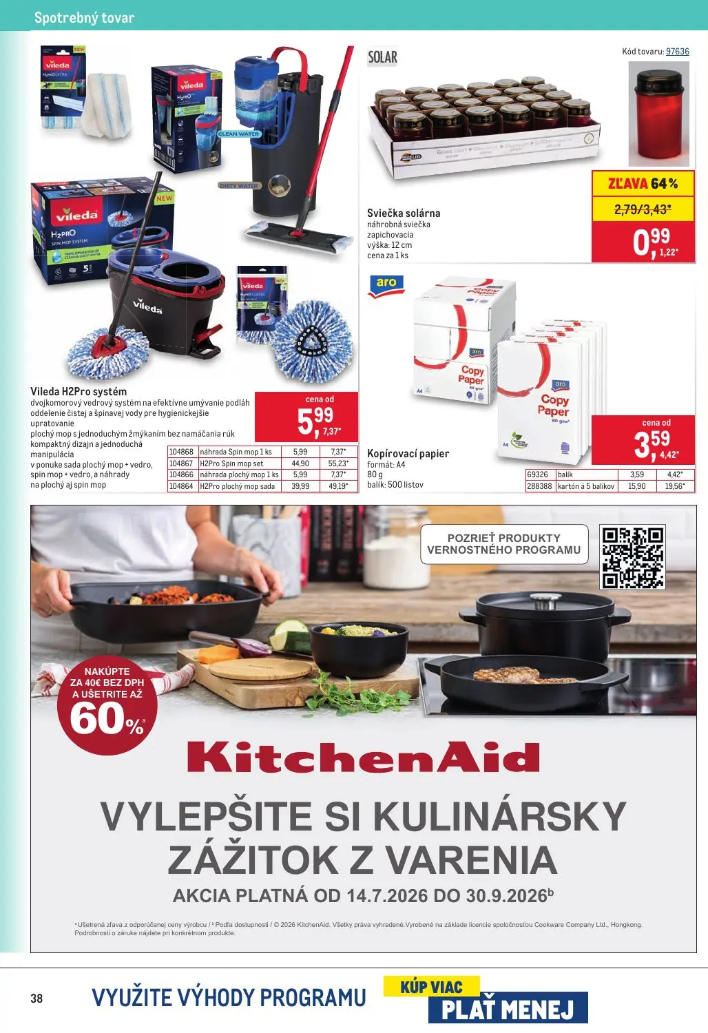 Metro leták, strana 38 z 40 — Sviečka solárna náhrobná sviečka zapichovacia, Kopírovací papier, H2Pro Spin mop 1 ks