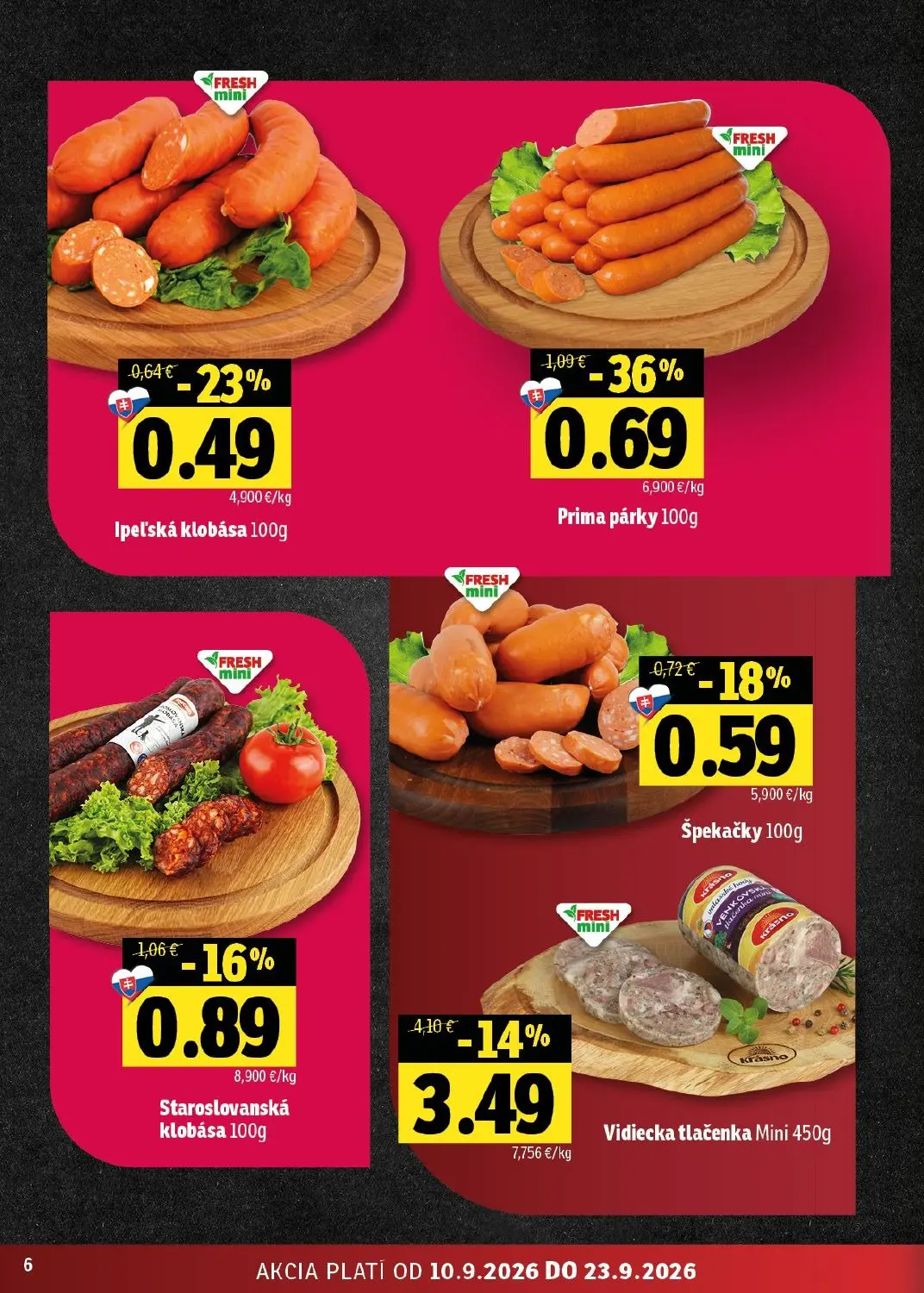 Fresh - západ leták, strana 6 z 50 — Vidiecka tlačenka Mini, Prima párky, Staroslovanská klobása