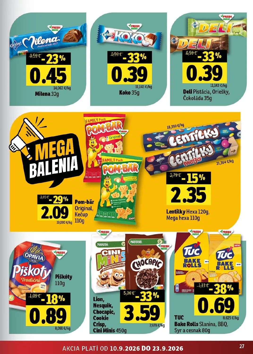 Fresh - západ leták, strana 27 z 50 — Lion, Nesquik, Chocapic, Cookie Crisp, Cini Minis, Pom-bär Original, Kečup, Lentilky H…