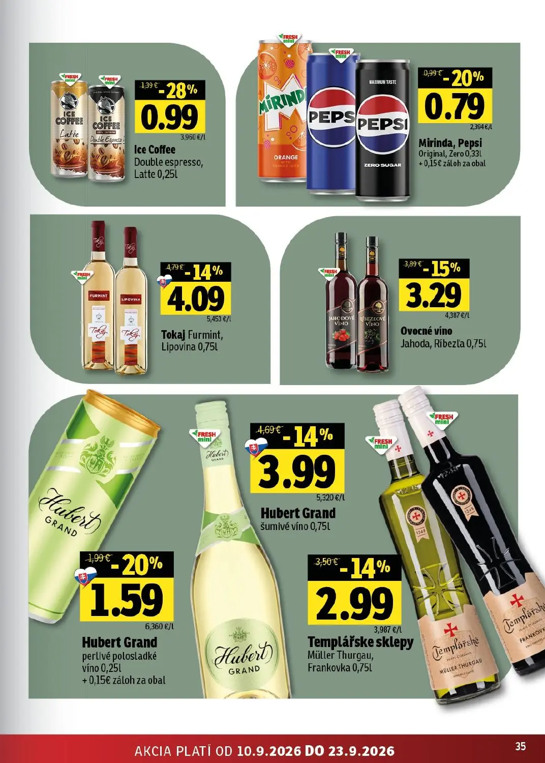 Fresh - západ leták, strana 35 z 50 — Tokaj Furmint, Lipovina, Hubert Grand šumivé víno, Ovocné víno Jahoda, Ríbezľa