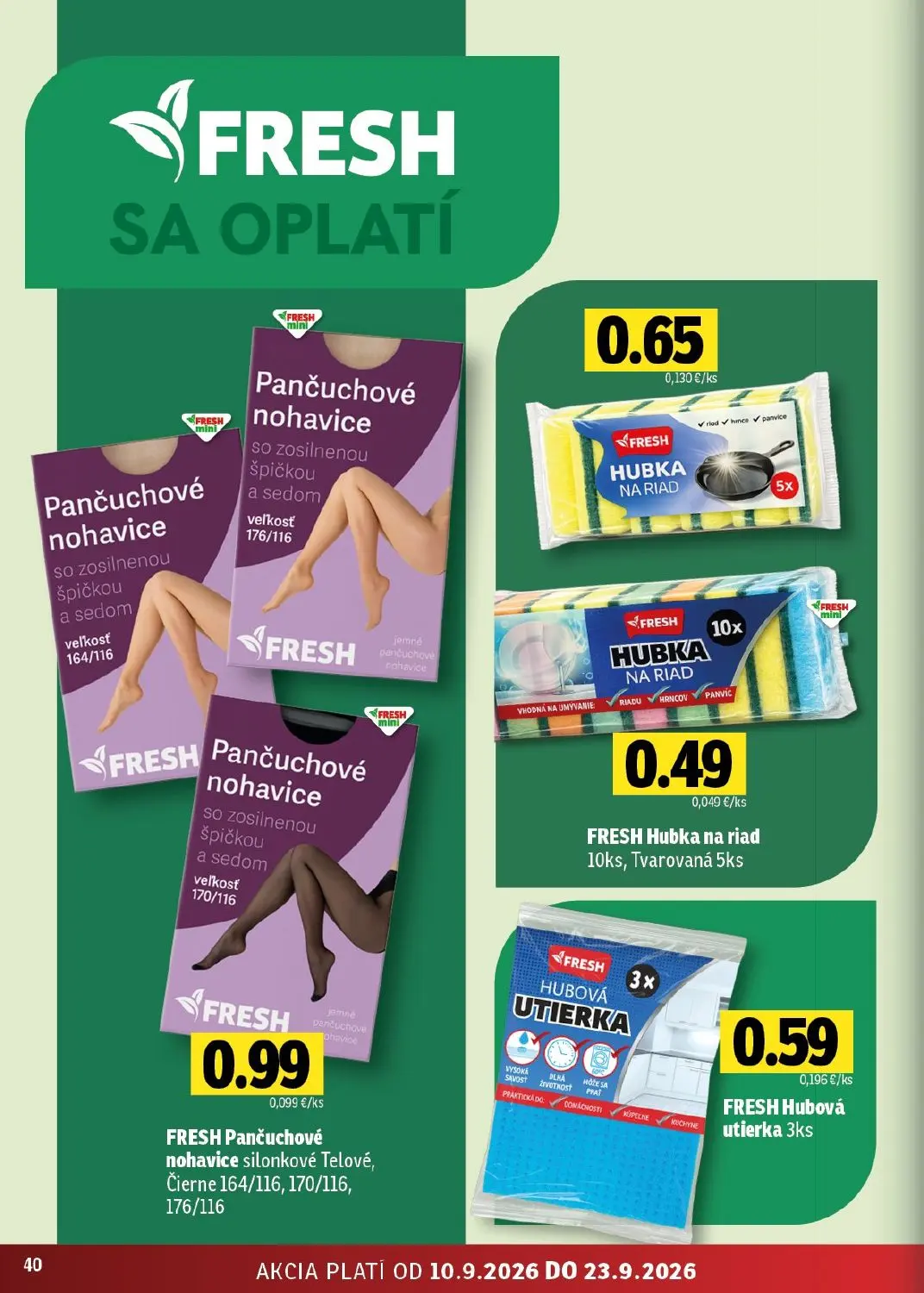Fresh - západ leták, strana 40 z 50 — Pančuchové nohavice silonkové Telové, Čierne, HUBKA NA RIAD, HUBKA NA RIAD