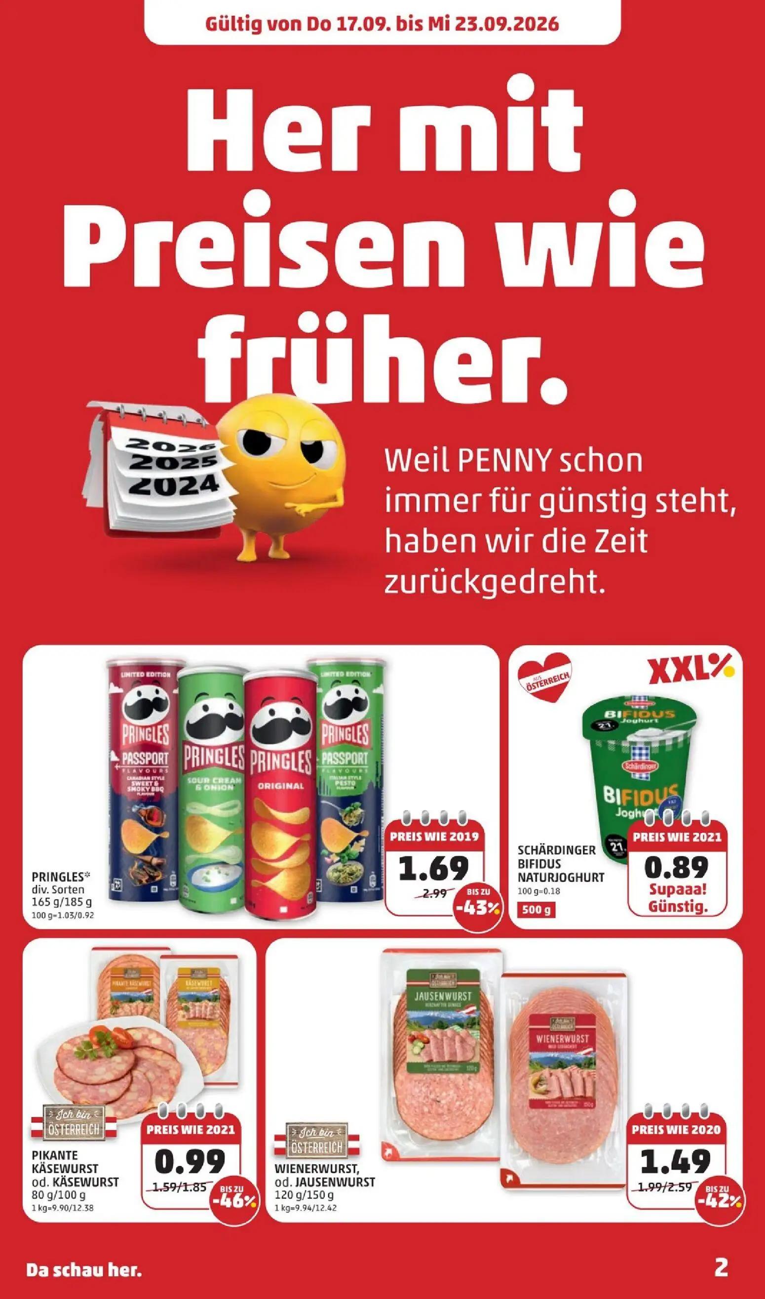 PENNY Prospekt, Seite 2 von 28 — PRINGLES, WIENERWURST, od. JAUSENWURST, PIKANTE KÄSEWURST od. KÄSEWURST