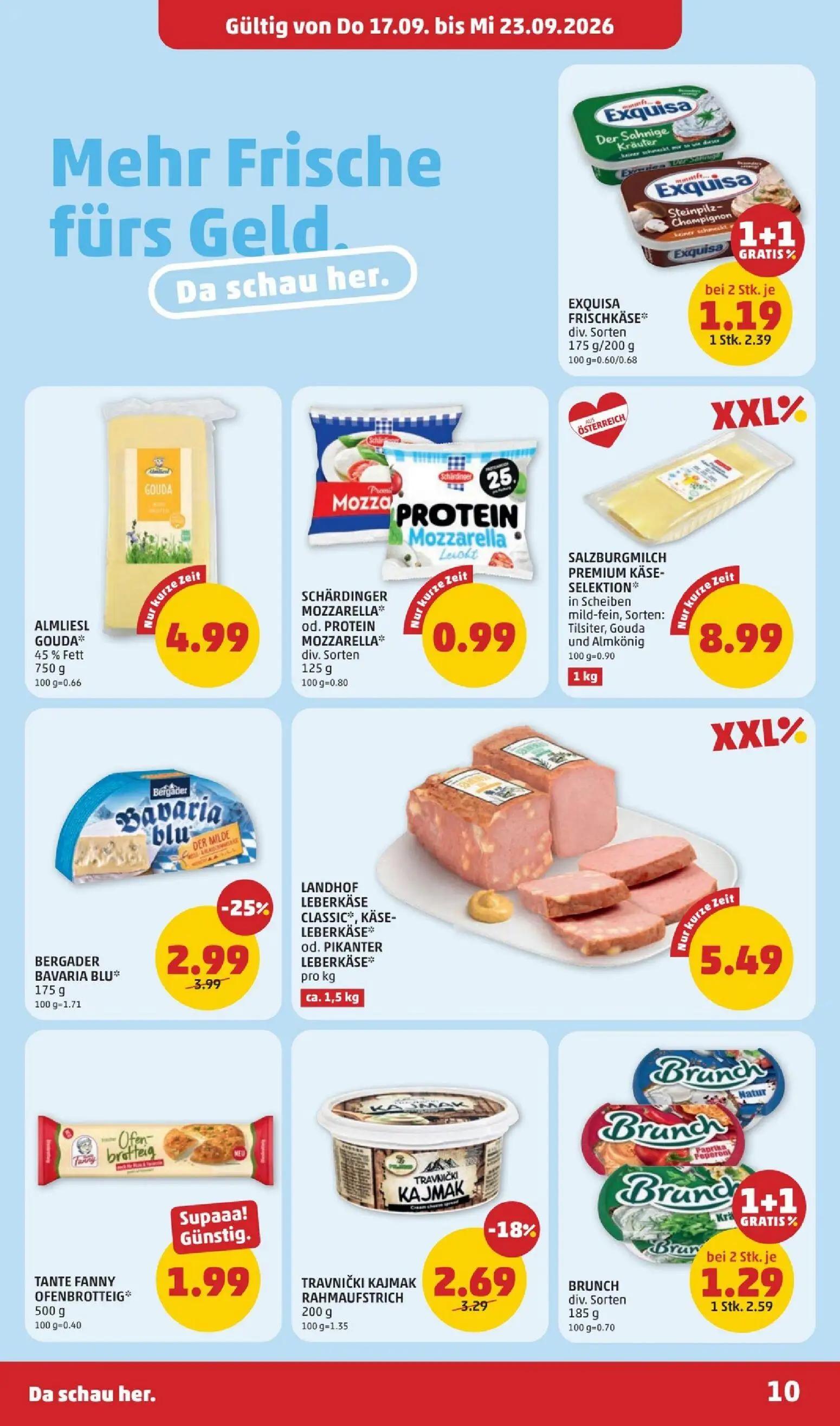 PENNY Prospekt, Seite 10 von 28 — BRUNCH div. Sorten, EXQUISA FRISCHKÄSE div. Sorten, BERGADER BAVARIA BLU