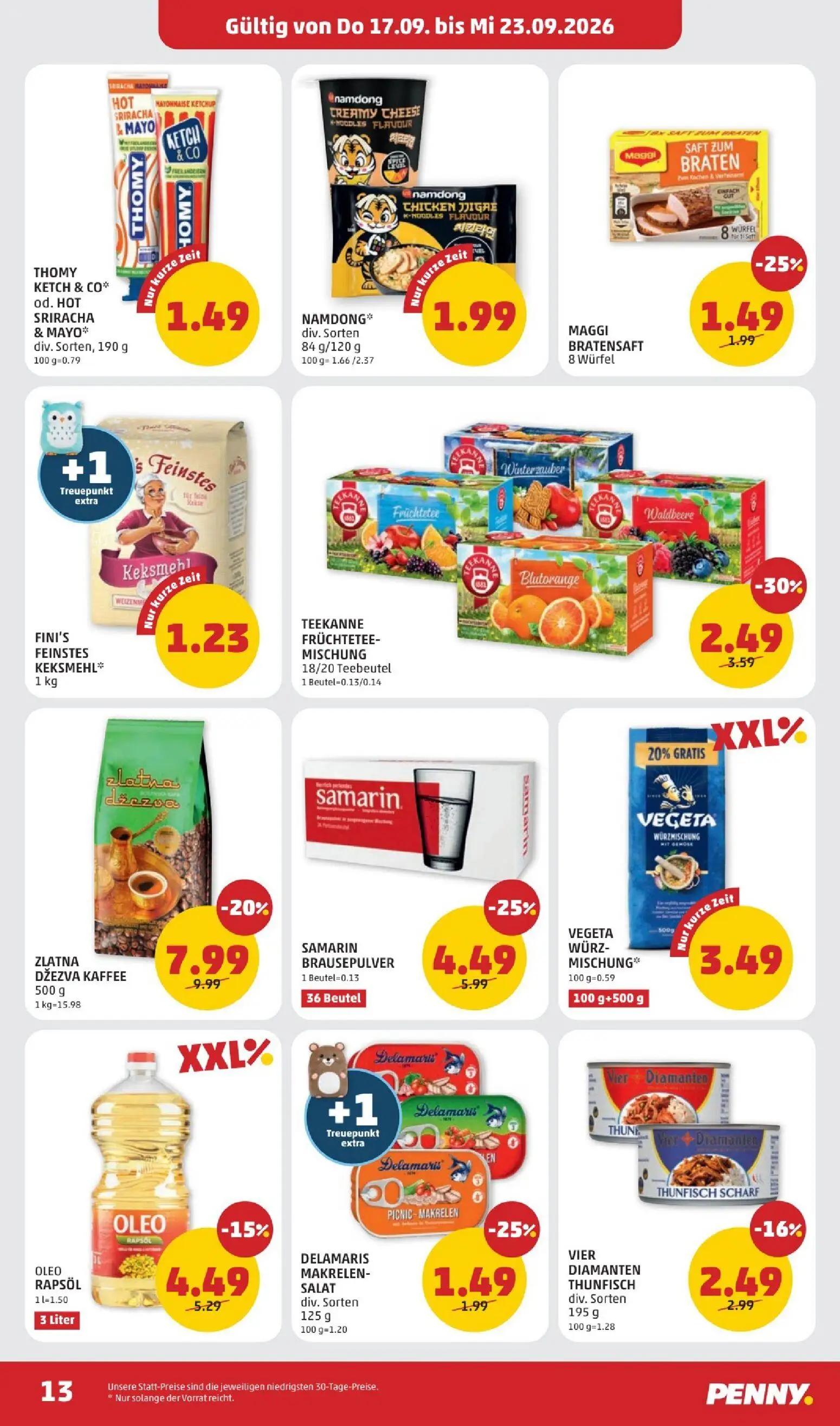 PENNY Prospekt, Seite 13 von 28 — ZLATNA DŽEZVA KAFFEE, SAMARIN BRAUSEPULVER, TEEKANNE FRÜCHTETEE-MISCHUNG