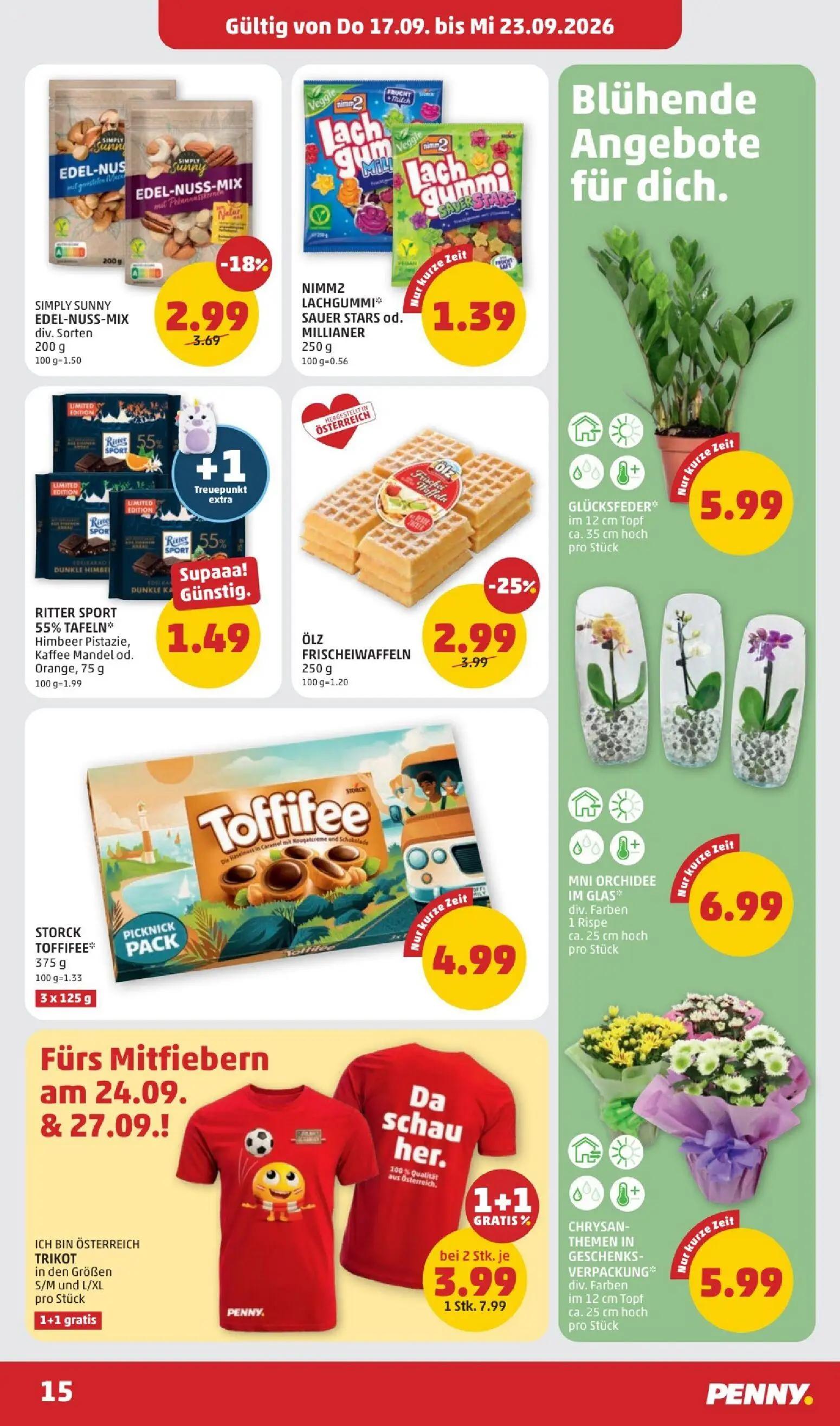 PENNY Prospekt, Seite 15 von 28 — ÖLZ FRISCHEIWAFFELN, SIMPLY SUNNY EDEL-NUSS-MIX div. Sorten, NIMM2 LACHGUMMI* SAUER STARS …