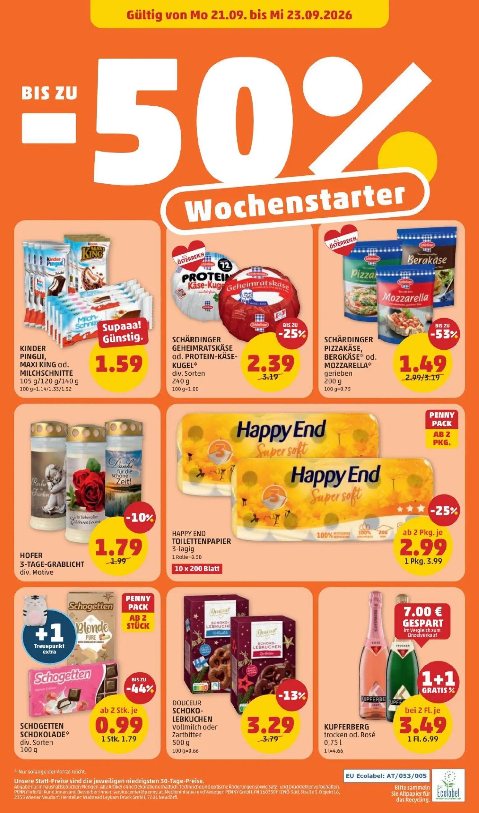 PENNY Prospekt, Seite 24 von 28 — KUPFERBERG trocken od. Rosé, SCHÄRDINGER PIZZAKÄSE, BERGKÄSE* od. MOZZARELLA*, HAPPY END T…