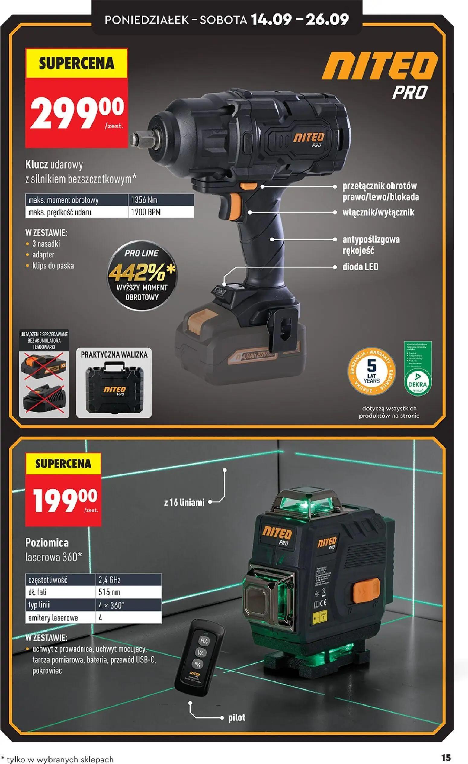 Biedronka gazetka, strona 15 z 44 — Klucz udarowy z silnikiem bezszczotkowym*, Poziomica laserowa 360*