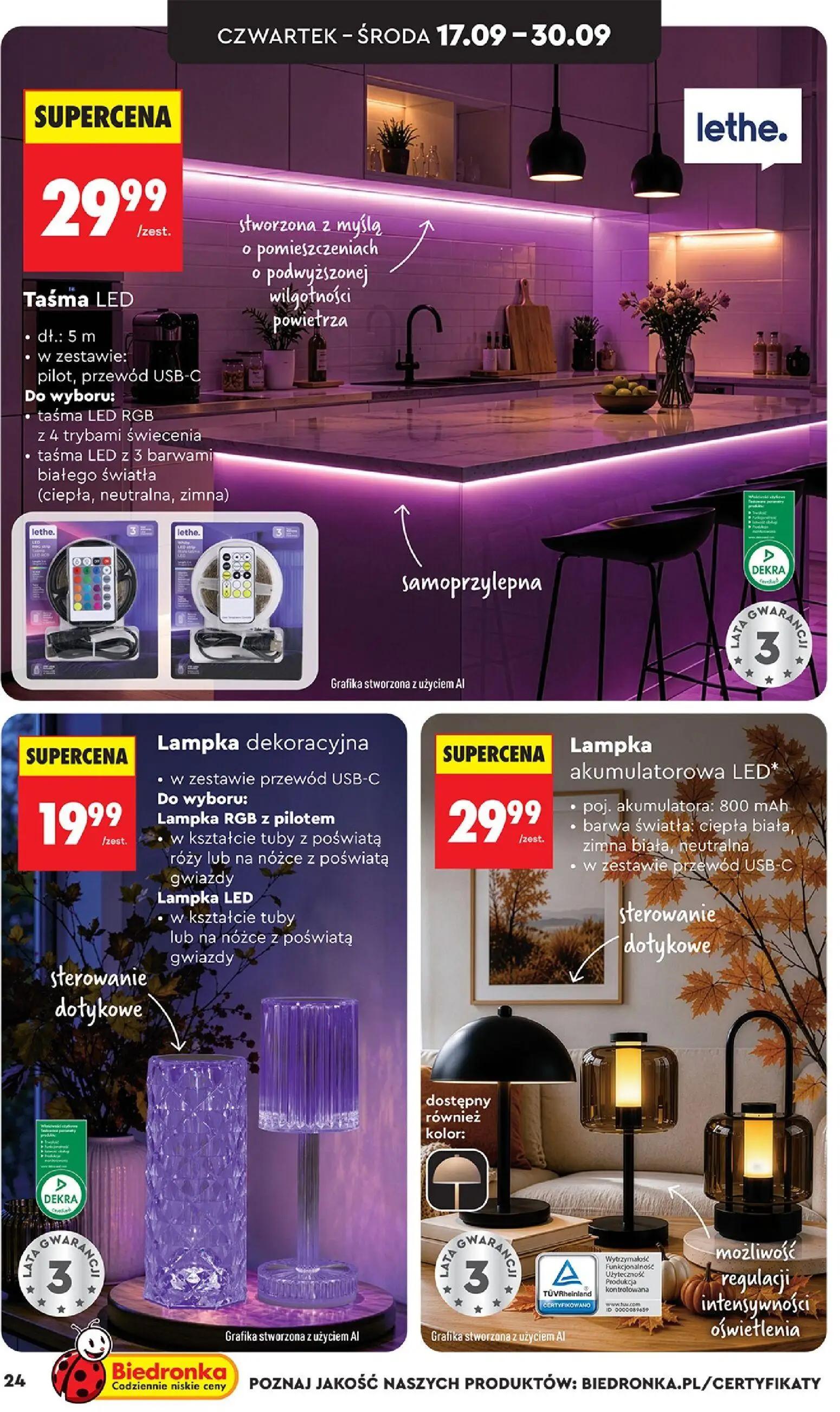 Biedronka gazetka, strona 24 z 44 — Taśma LED, Lampka dekoracyjna RGB z pilotem, Lampka akumulatorowa LED