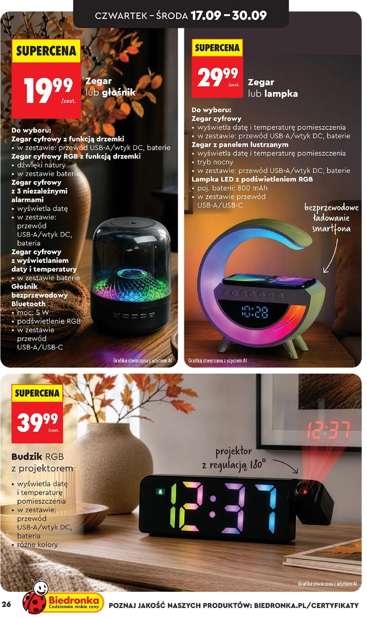 Biedronka gazetka, strona 26 z 44 — Zegar lub głośnik, Zegar lub lampka, Budzik RGB z projektorem