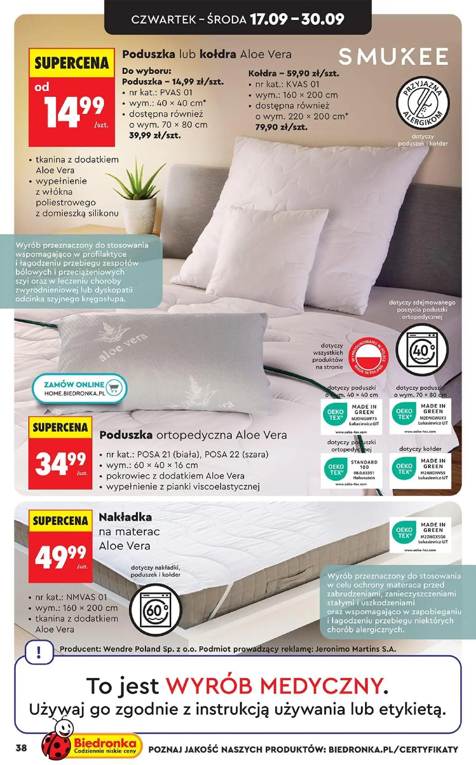 Biedronka gazetka, strona 38 z 44 — Poduszka Aloe Vera, Kołdra Aloe Vera, Poduszka lub kołdra Aloe Vera
