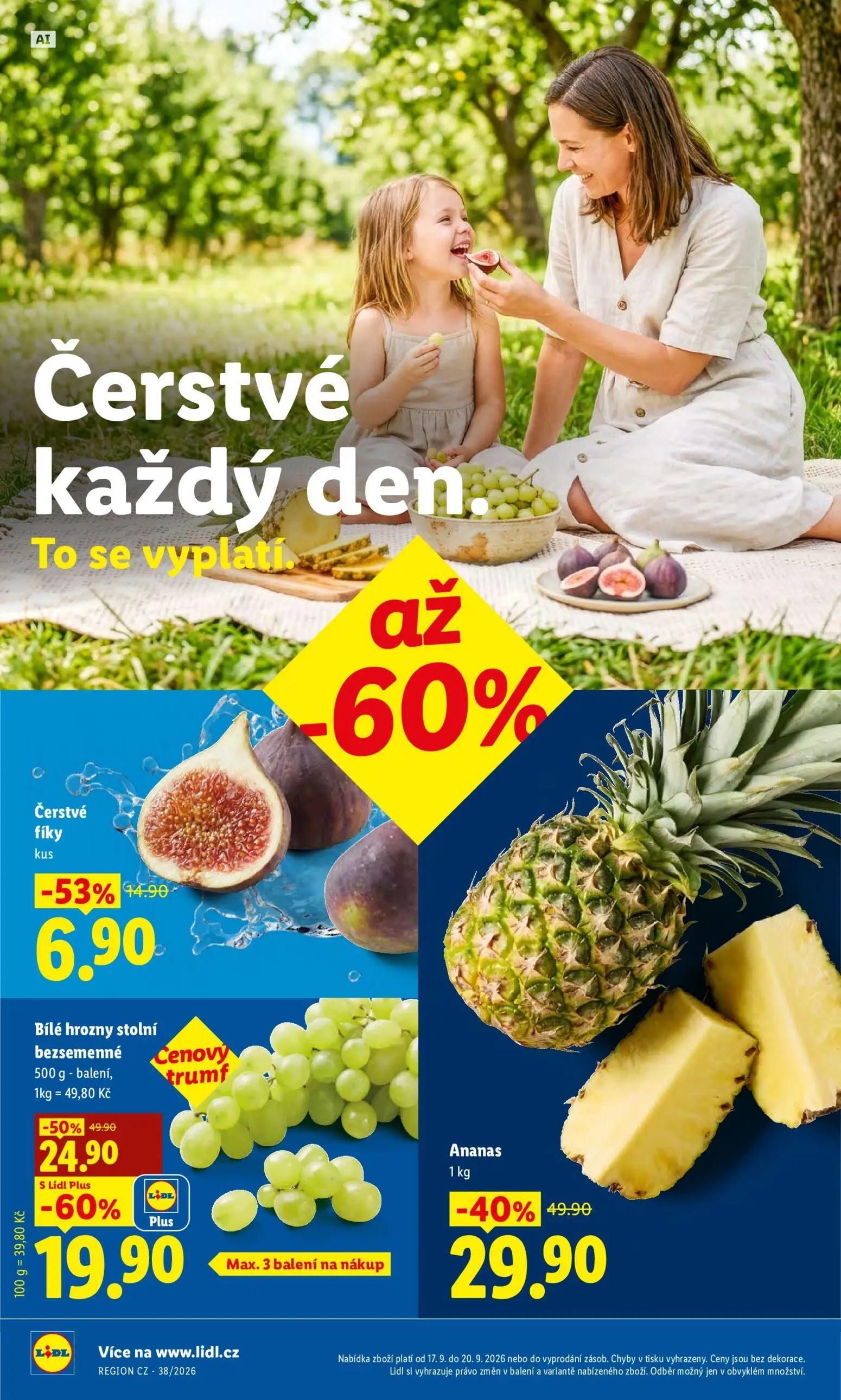 Lidl leták, strana 8 z 42 — Bílé hrozny stolní bezsemenné, Ananas, Čerstvé fíky