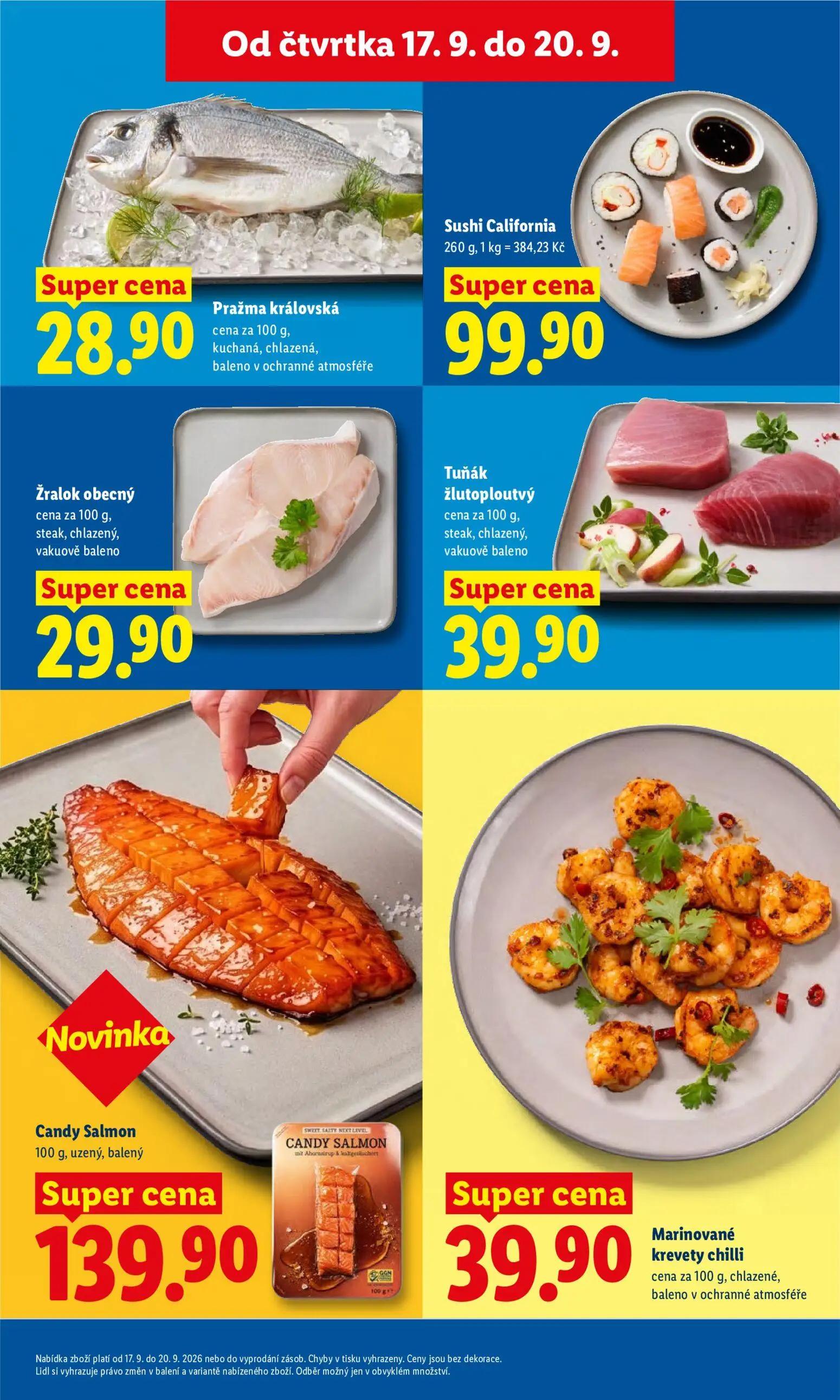 Lidl leták, strana 11 z 42 — Pražma královská, Sushi California, Žralok obecný