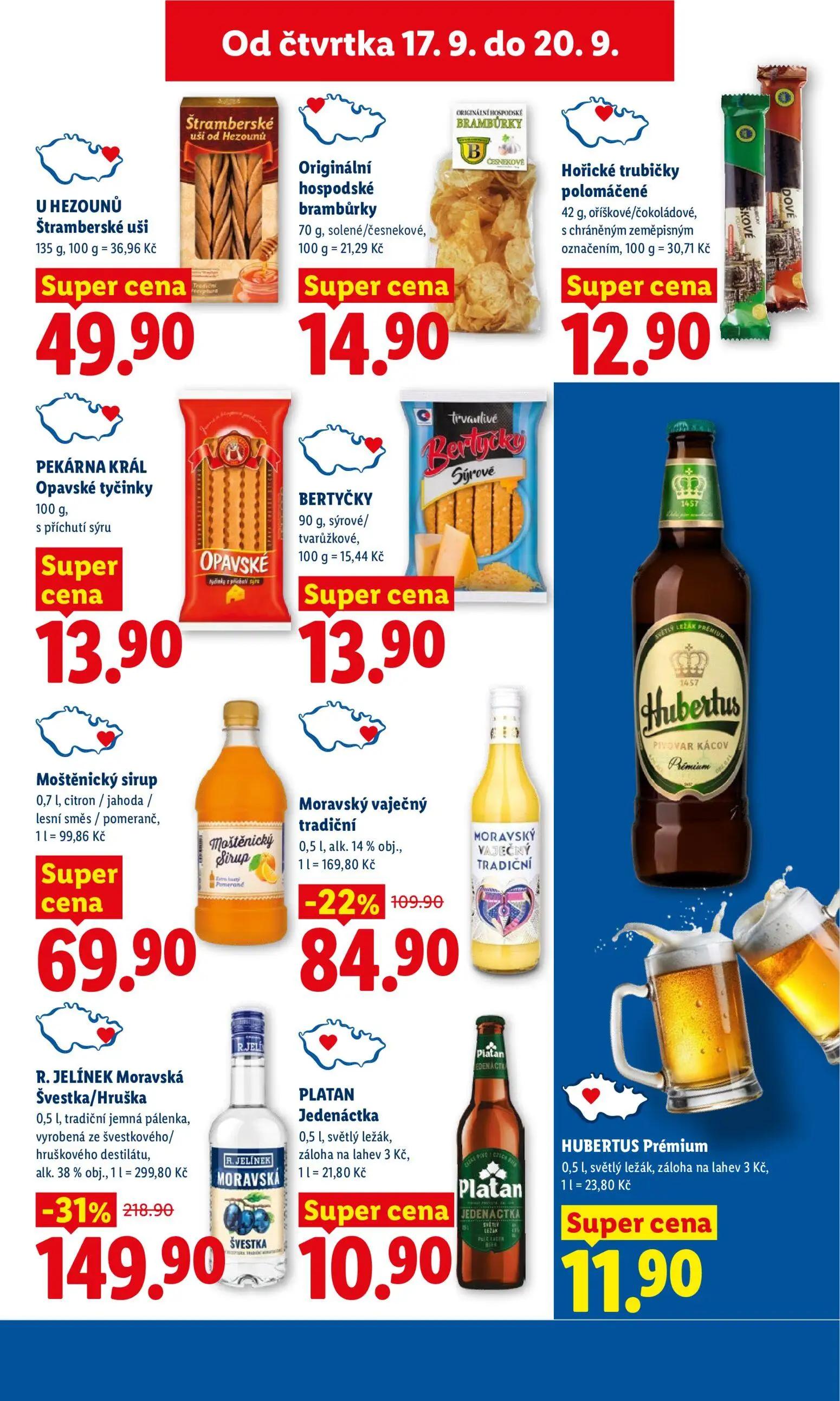 Lidl leták, strana 15 z 42 — R. JELÍNEK Moravská Švestka/Hruška, Moravský vaječný tradiční, U HEZOUNŮ Štramberské uši