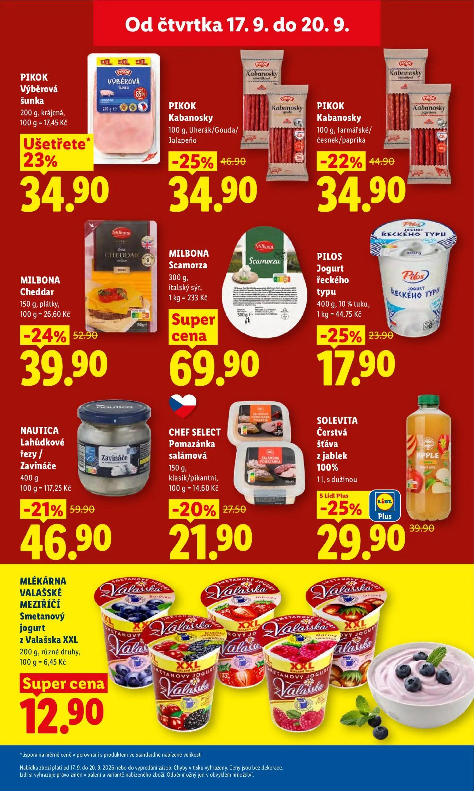 Lidl leták, strana 17 z 42 — MILBONA Cheddar, NAUTICA Lahůdkové řezy / Zavináče, PIKOK Kabanosky