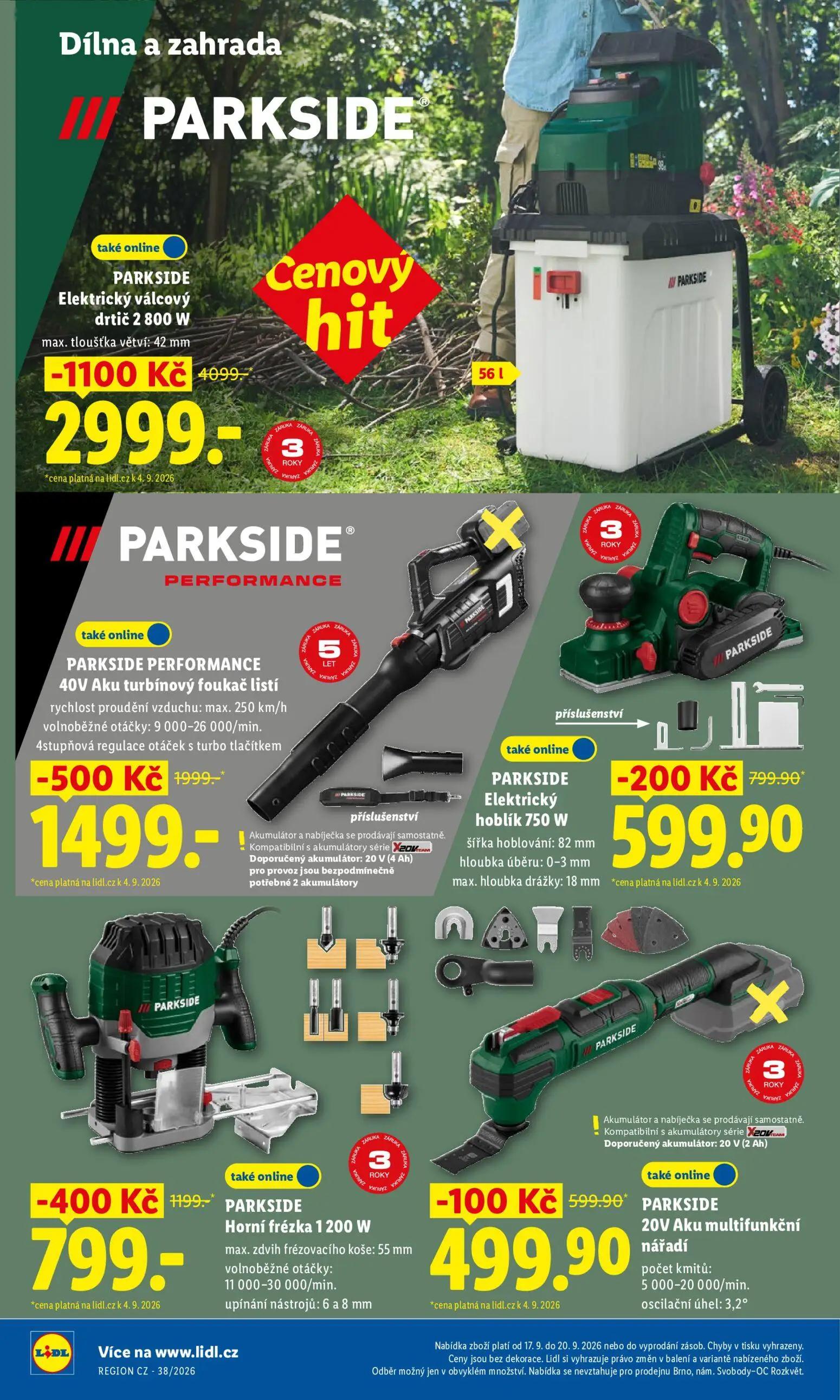 Lidl leták, strana 30 z 42 — PARKSIDE Elektrický válcový drtič 2 800 W, PARKSIDE PERFORMANCE 40V Aku turbínový foukač listí,…