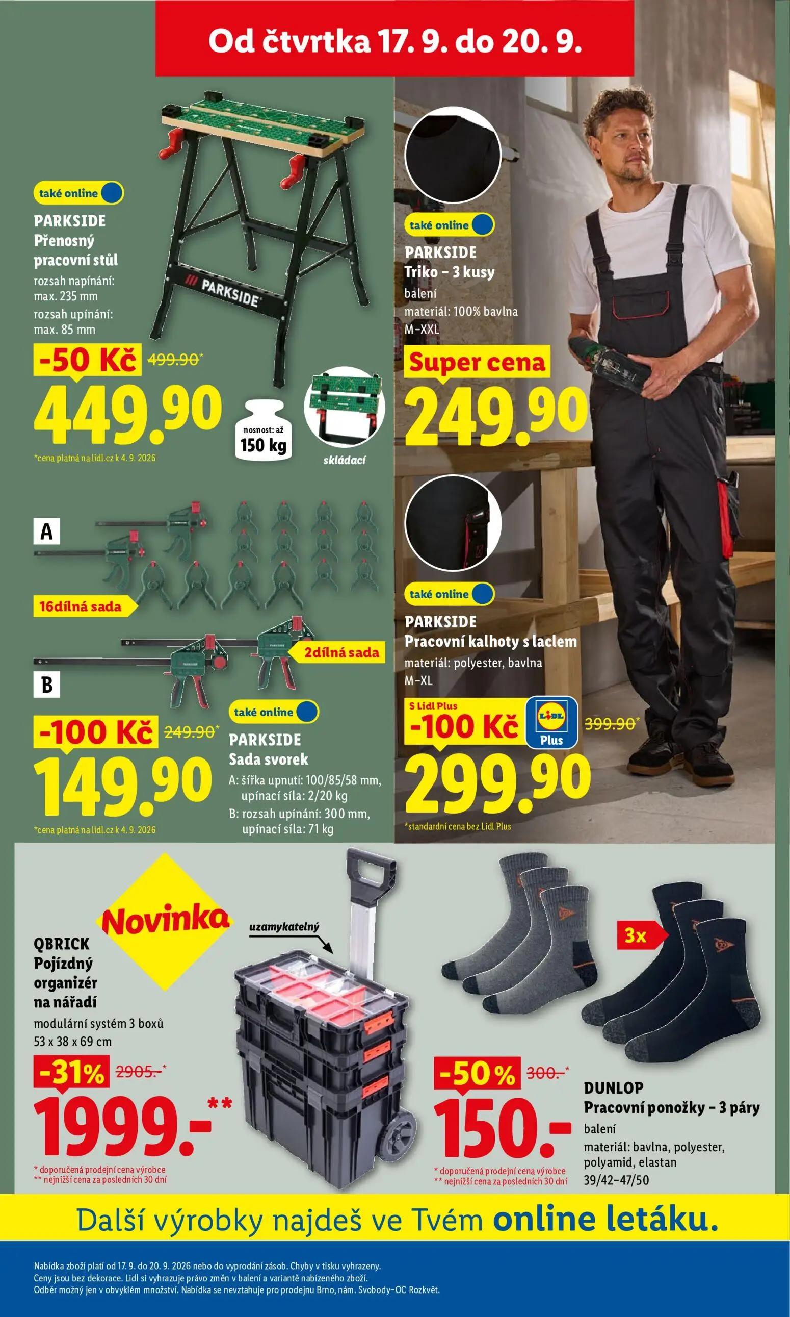 Lidl leták, strana 31 z 42 — QBRICK Pojízdný organizér na nářadí, DUNLOP Pracovní ponožky - 3 páry balení, PARKSIDE Sada svo…