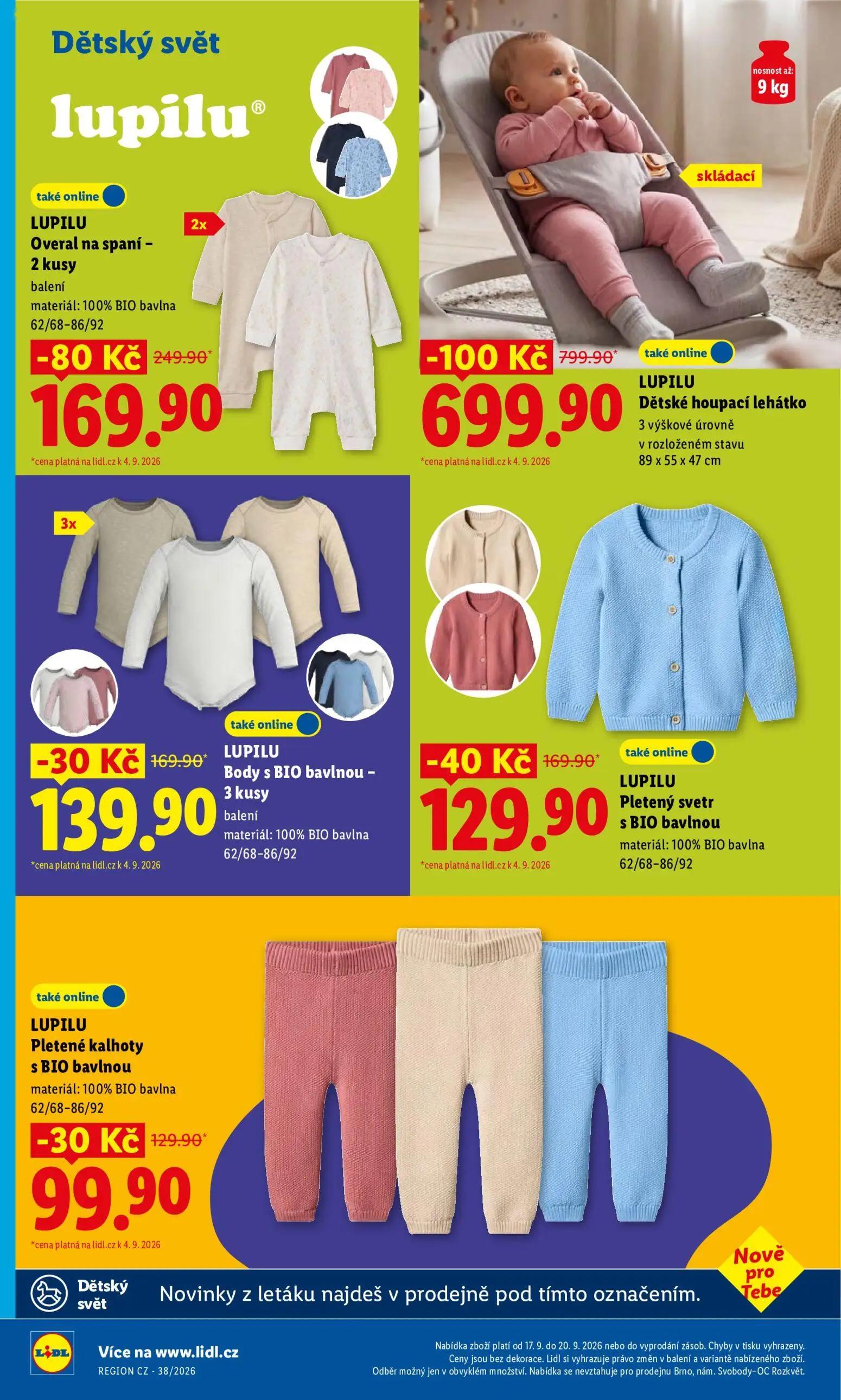 Lidl leták, strana 34 z 42 — LUPILU Dětské houpací lehátko, LUPILU Overal na spaní, LUPILU Pletený svetr s BIO bavlnou