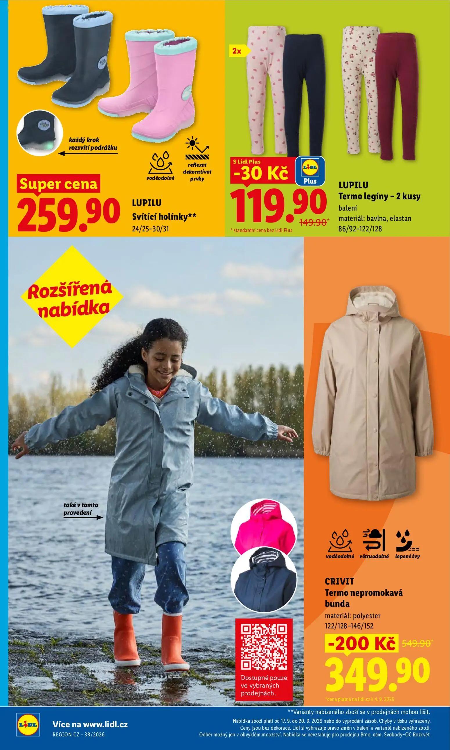 Lidl leták, strana 36 z 42 — CRIVIT Termo nepromokavá bunda, LUPILU Termo legíny - 2 kusy balení, LUPILU Svítící holínky