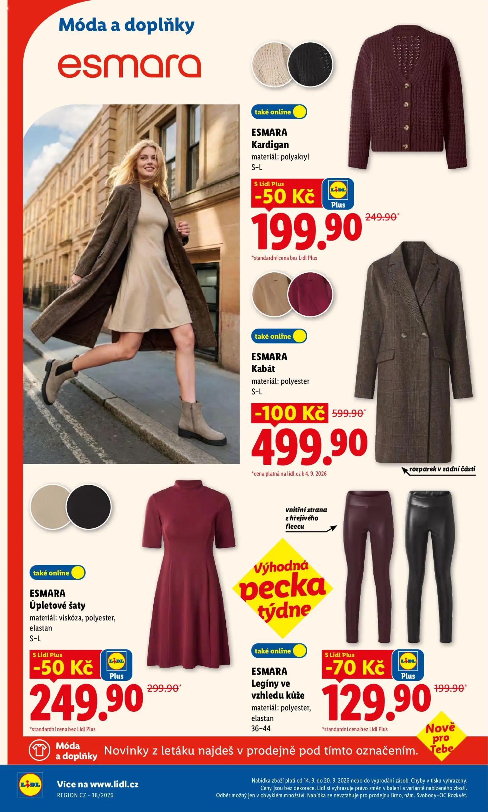 Lidl leták, strana 40 z 53 — ESMARA Legíny ve vzhledu kůže, ESMARA Kardigan, ESMARA Úpletové šaty