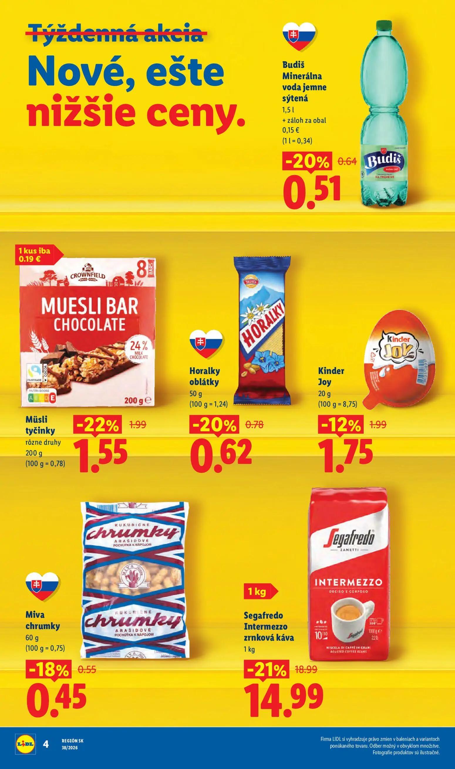 Lidl leták, strana 6 z 105 — Segafredo Intermezzo zrnková káva, Müsli tyčinky rôzne druhy, Kinder Joy