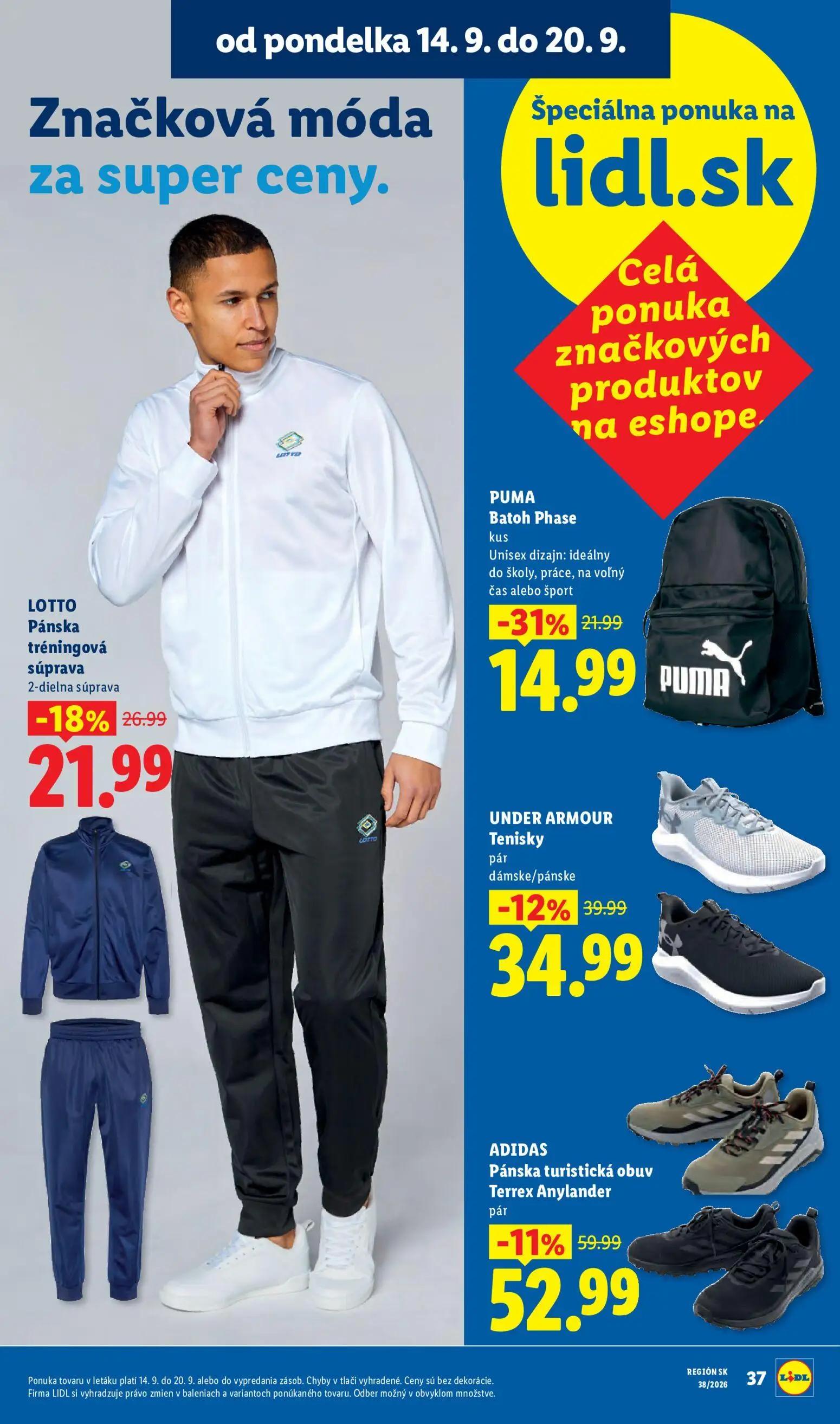 Lidl leták, strana 8 z 105 — PUMA Batoh Phase, ADIDAS Pánska turistická obuv Terrex Anylander, LOTTO Pánska tréningová súpra…