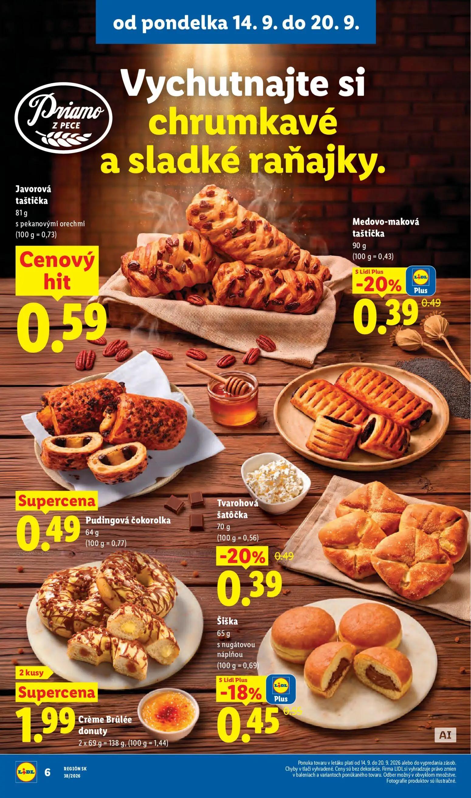 Lidl leták, strana 10 z 105 — Medovo-maková taštička, Tvarohová šatôčka, Šiška s nugátovou náplňou