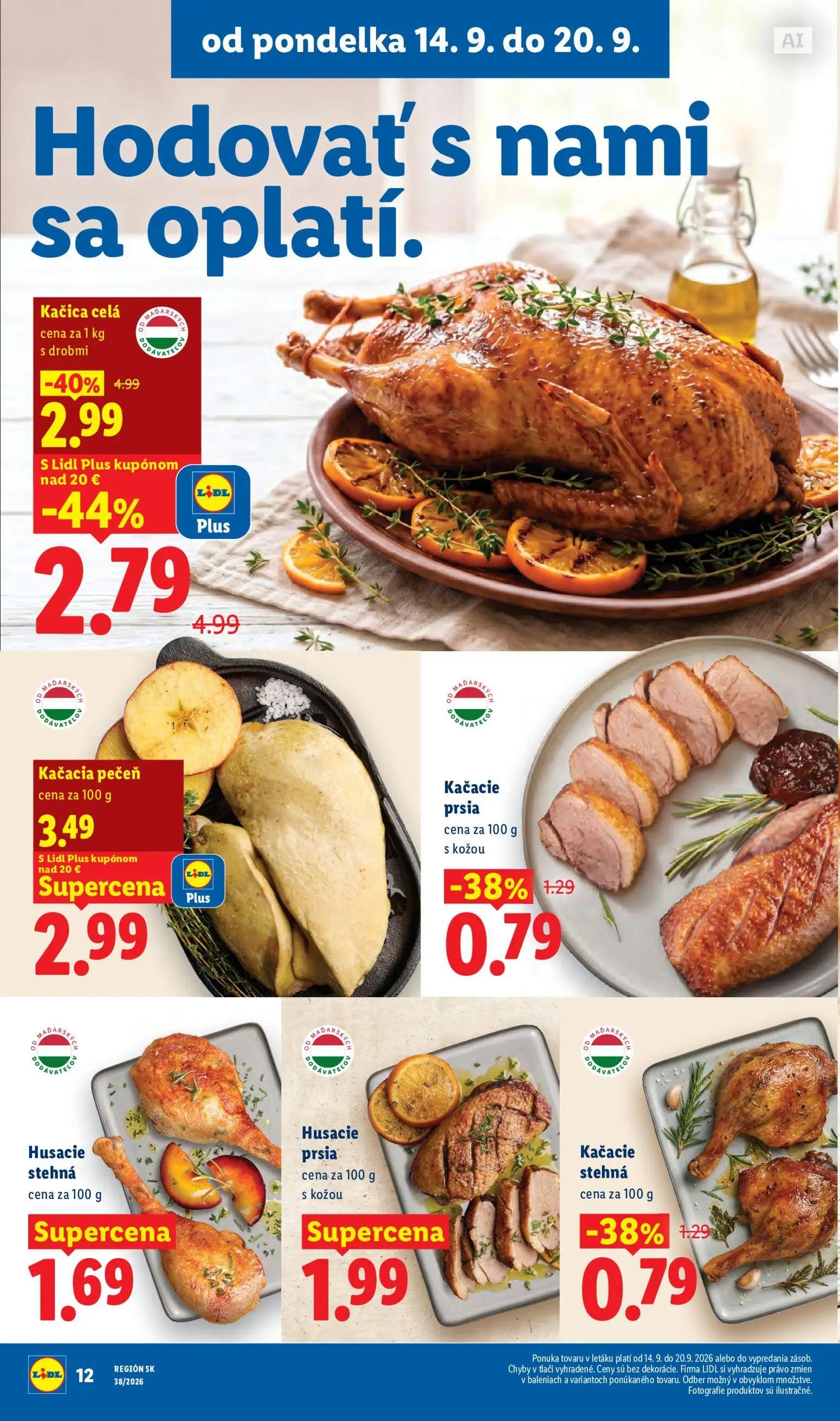 Lidl leták, strana 18 z 105 — Kačica celá s drobmi, Kačacia pečeň, Kačacie prsia s kožou