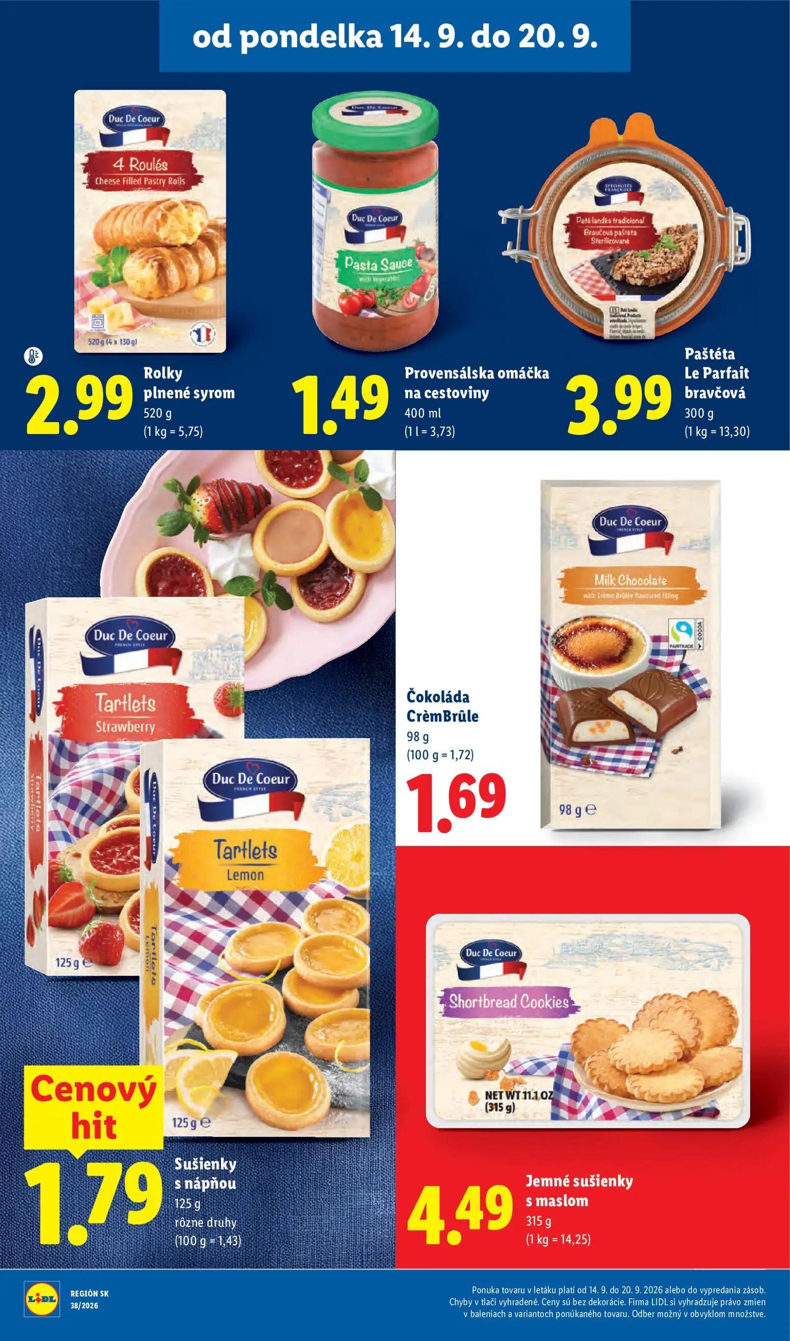 Lidl leták, strana 28 z 105 — Rolky plnené syrom, Provensálska omáčka na cestoviny, Paštéta Le Parfait bravčová