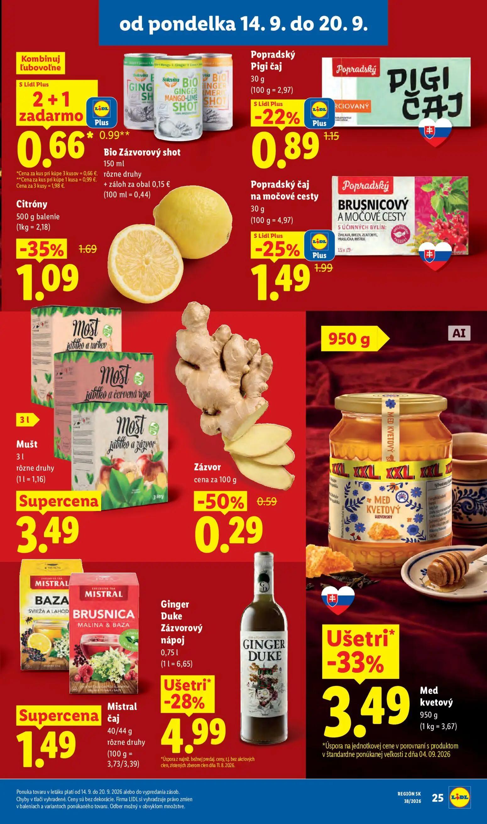 Lidl leták, strana 33 z 105 — Ginger Duke Zázvorový nápoj, Med kvetový, Citróny