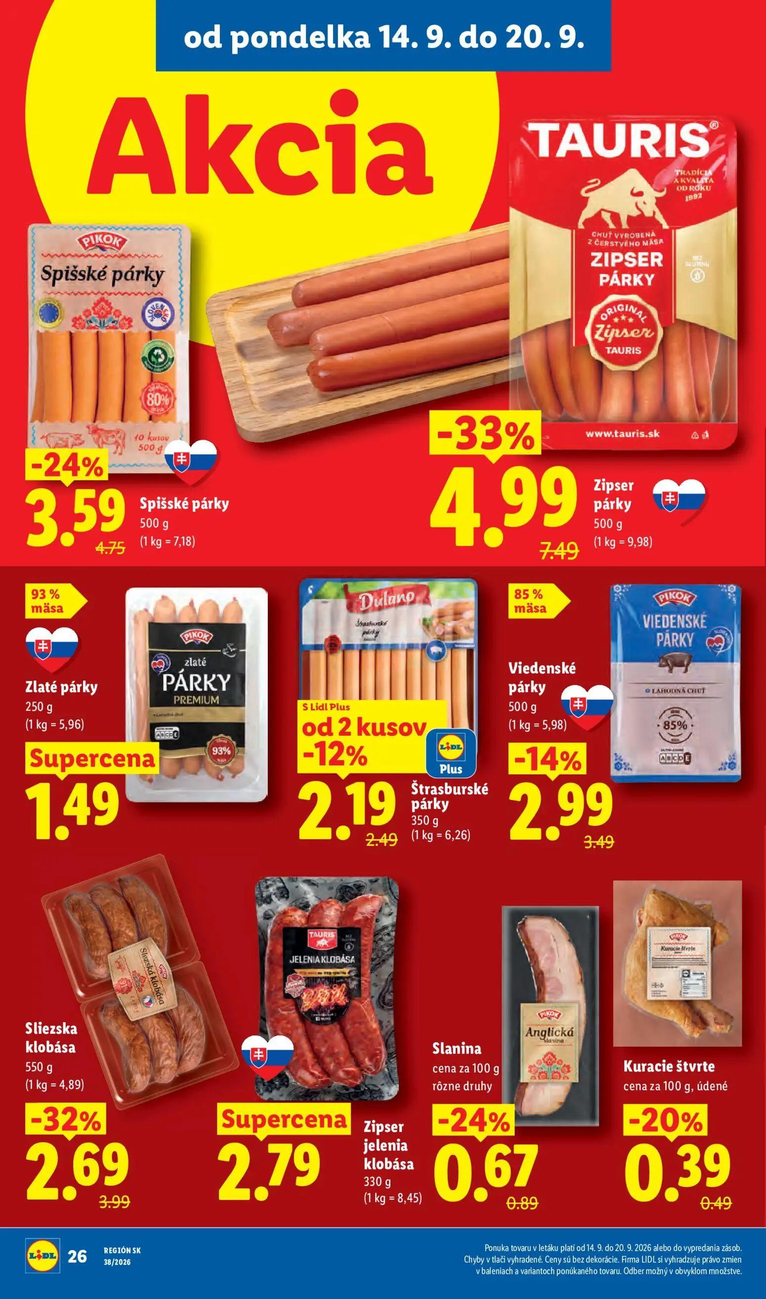 Lidl leták, strana 36 z 105 — Zipser párky, Sliezska klobása, Spišské párky