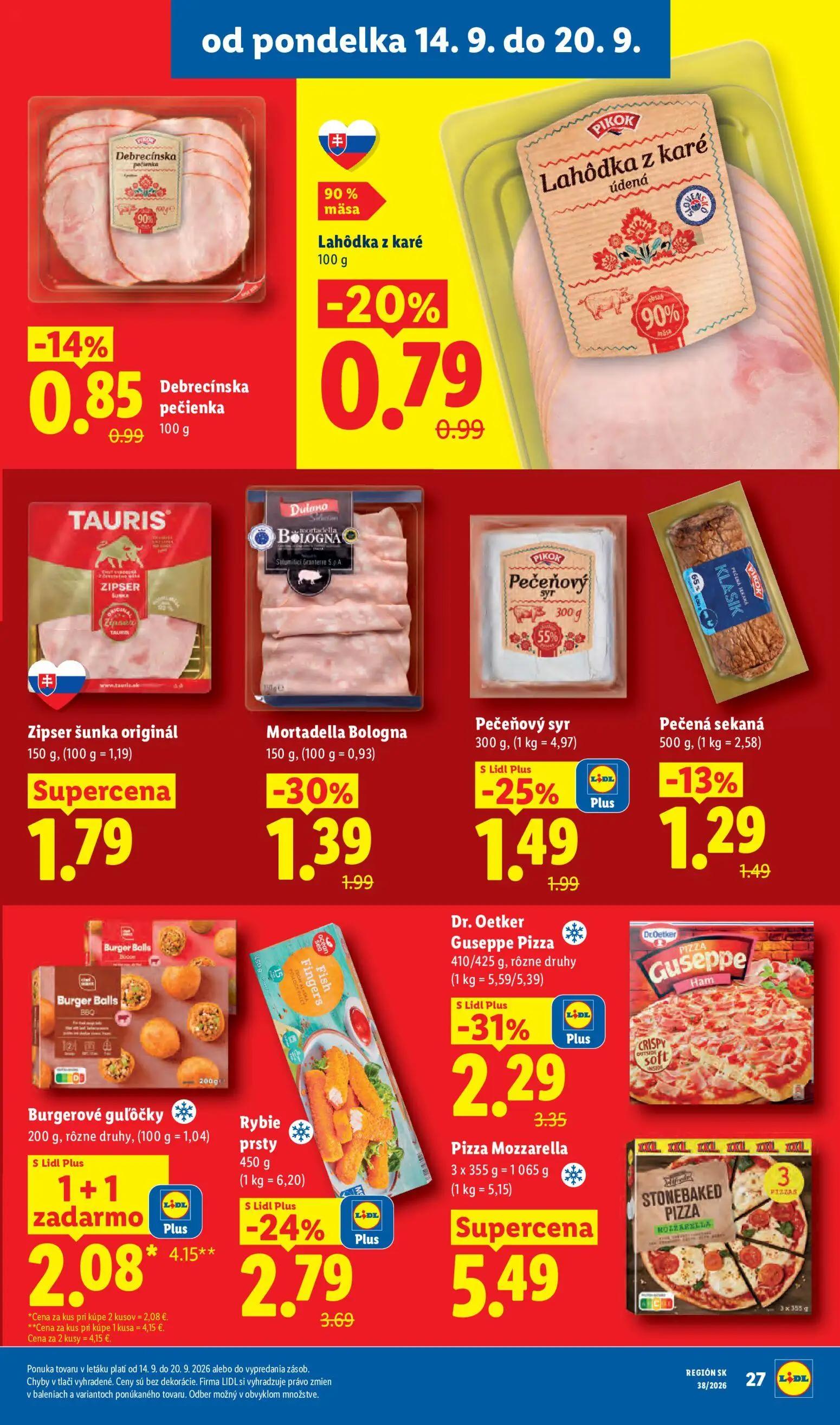 Lidl leták, strana 37 z 105 — Burgerové guľôčky, Dr. Oetker Guseppe Pizza, Rybie prsty
