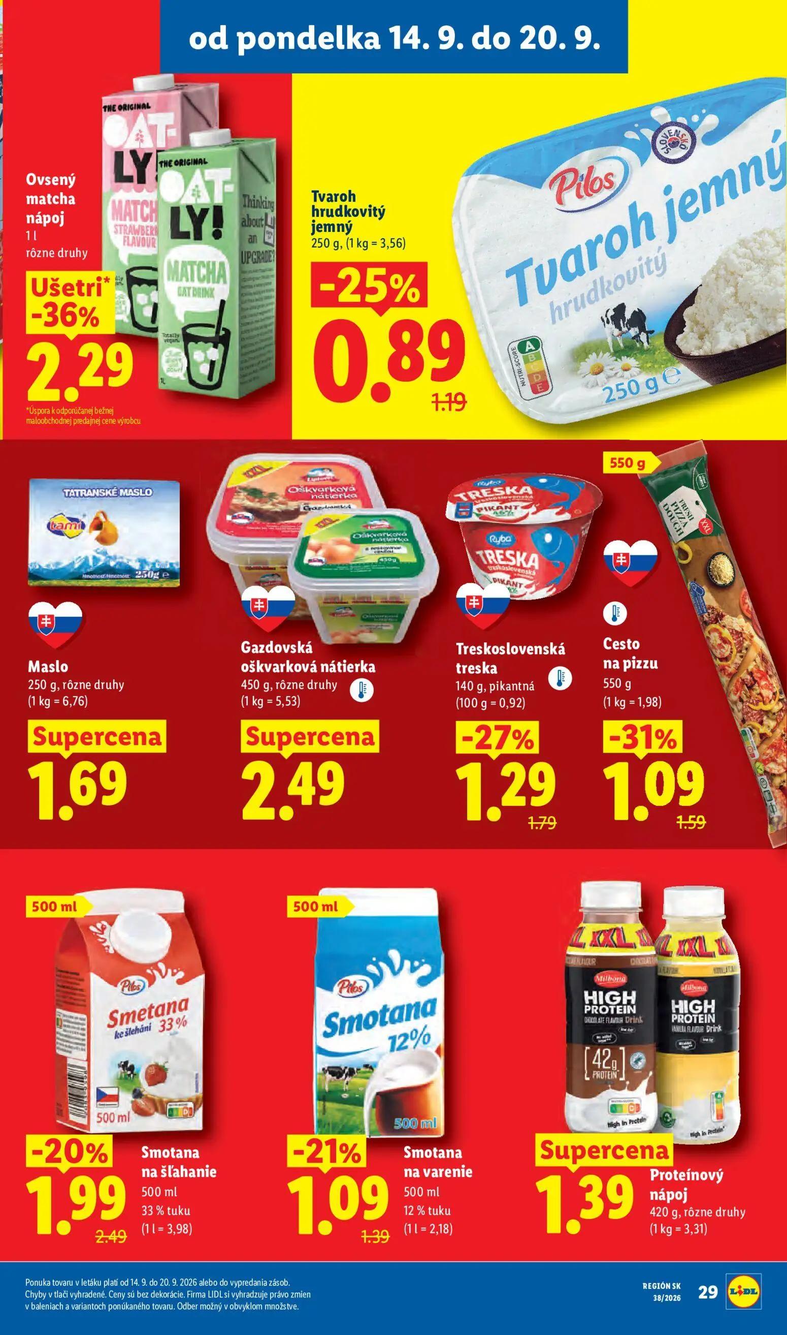Lidl leták, strana 39 z 105 — Ovsený matcha nápoj, Treskoslovenská treska, Cesto na pizzu