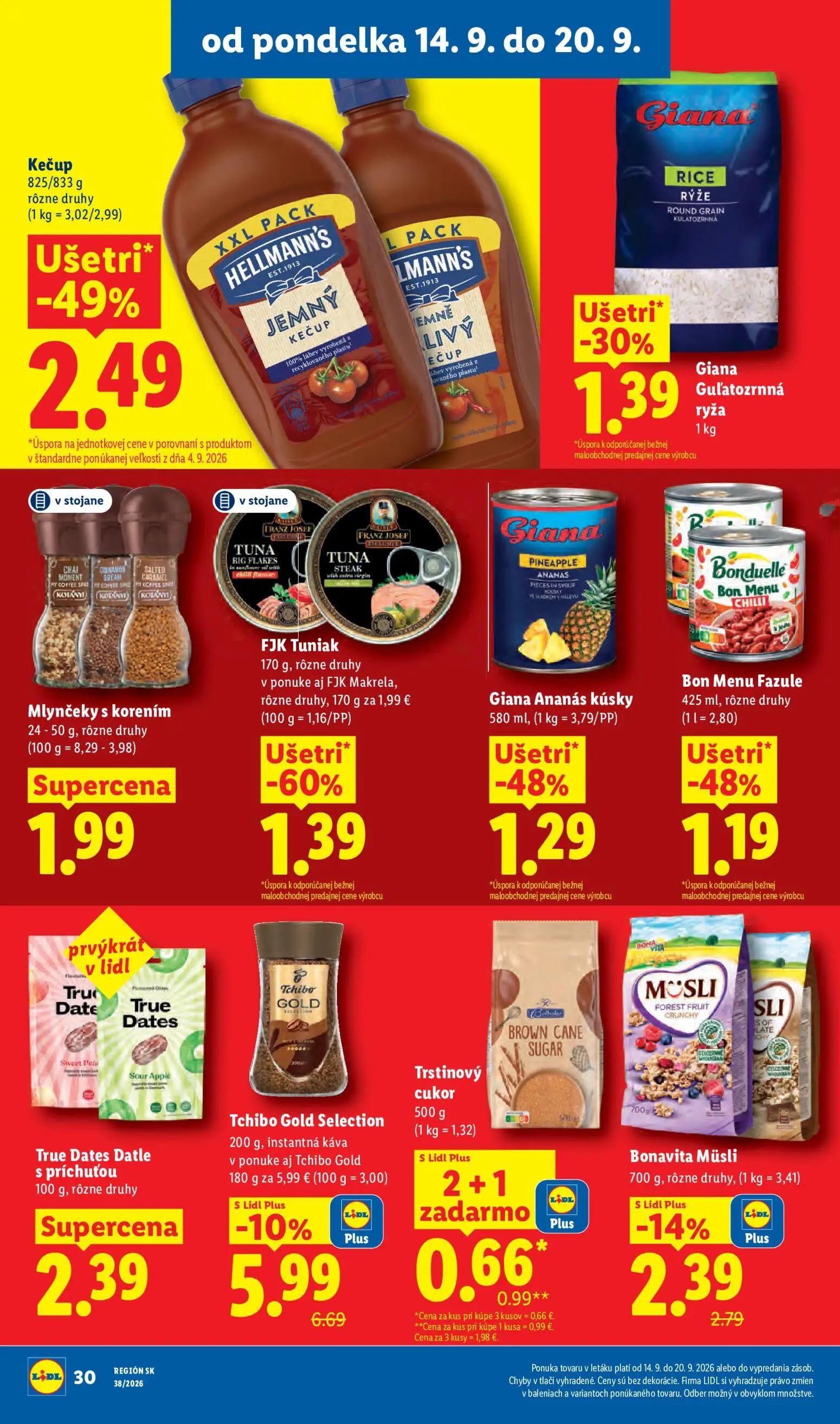 Lidl leták, strana 42 z 105 — Kečup, FJK Tuniak, Giana Ananás kúsky