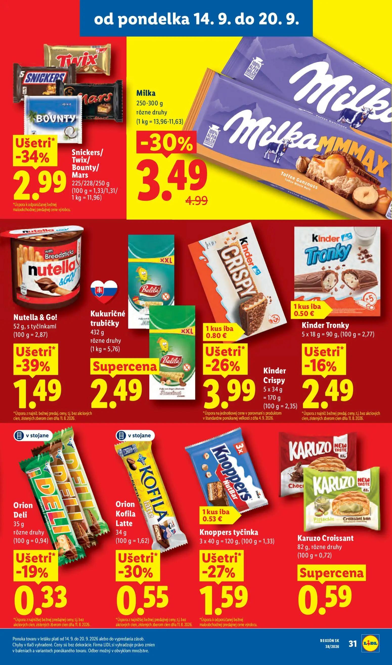 Lidl leták, strana 43 z 105 — Snickers/Twix/Bounty/Mars, Milka, Kinder Crispy