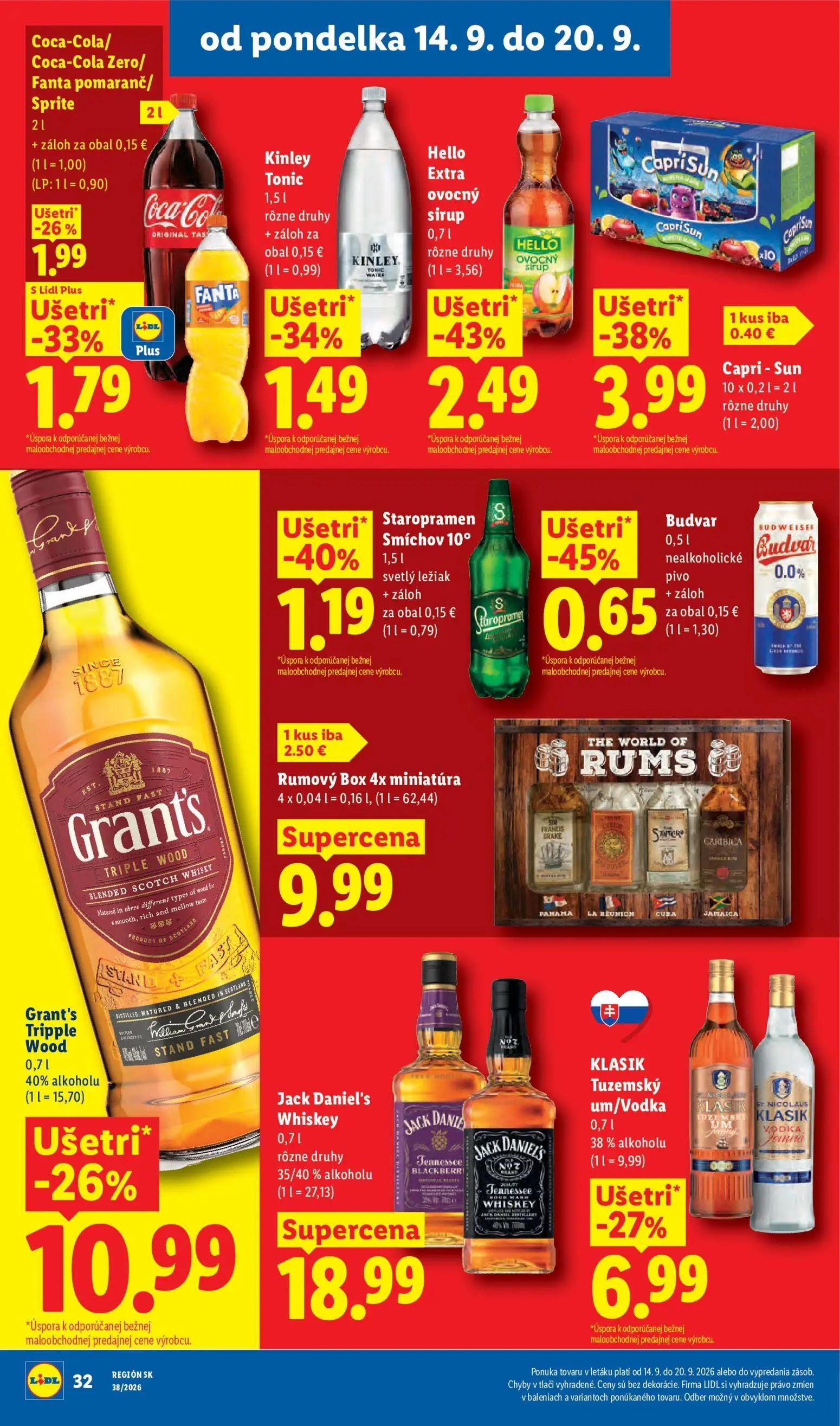 Lidl leták, strana 44 z 105 — Grant's Tripple Wood, KLASIK Tuzemský um/Vodka, Capri - Sun