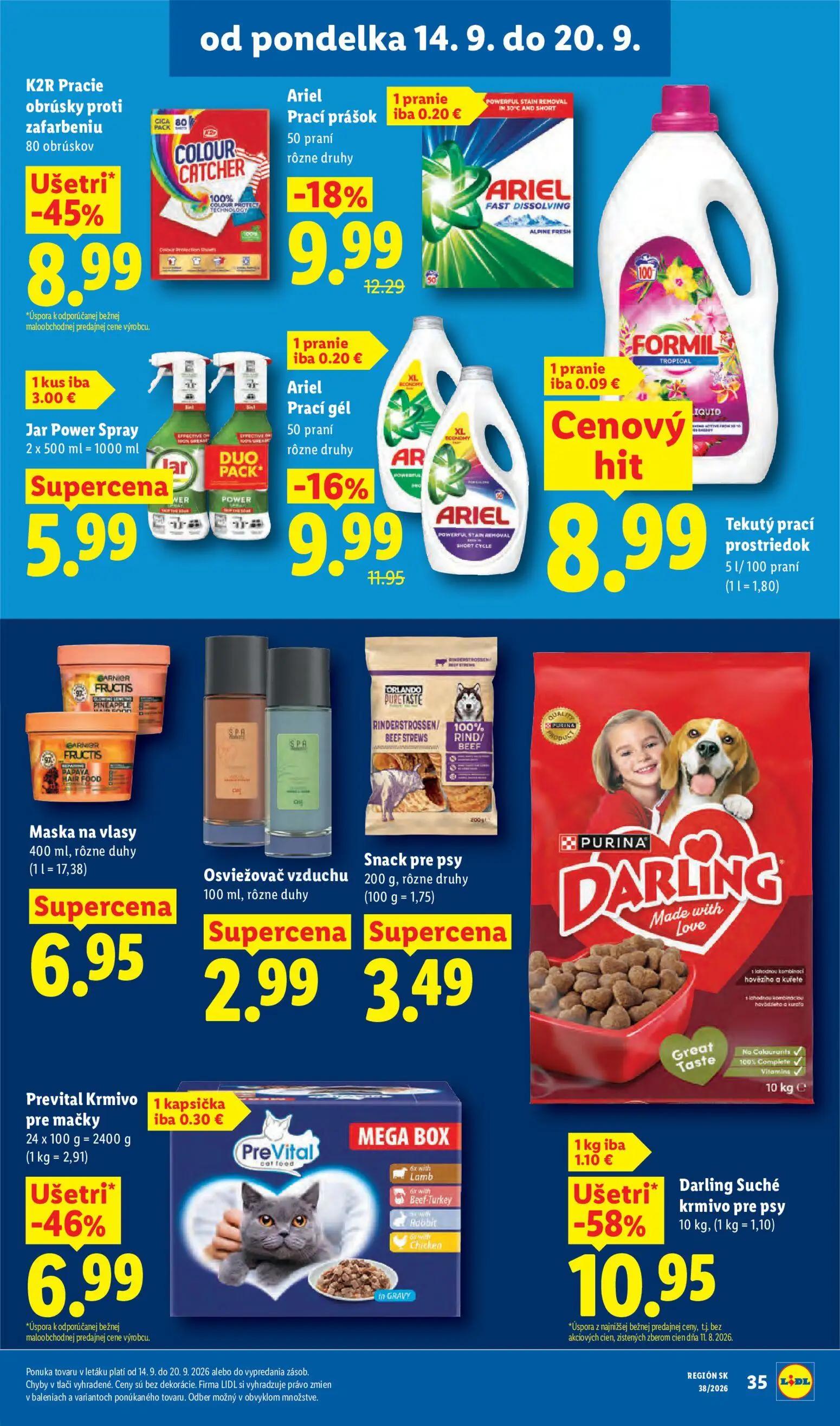 Lidl leták, strana 47 z 105 — Darling Suché krmivo pre psy, K2R Pracie obrúsky proti zafarbeniu, Prevital Krmivo pre mačky