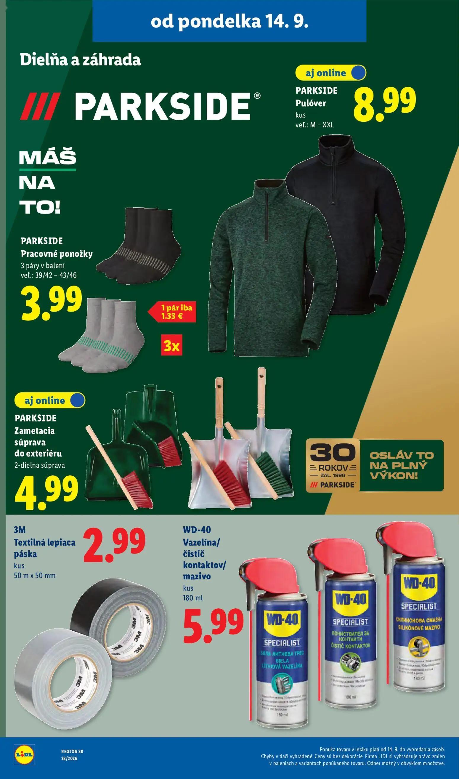 Lidl leták, strana 58 z 105 — PARKSIDE Pulóver, PARKSIDE Pracovné ponožky, PARKSIDE Zametacia súprava do exteriéru
