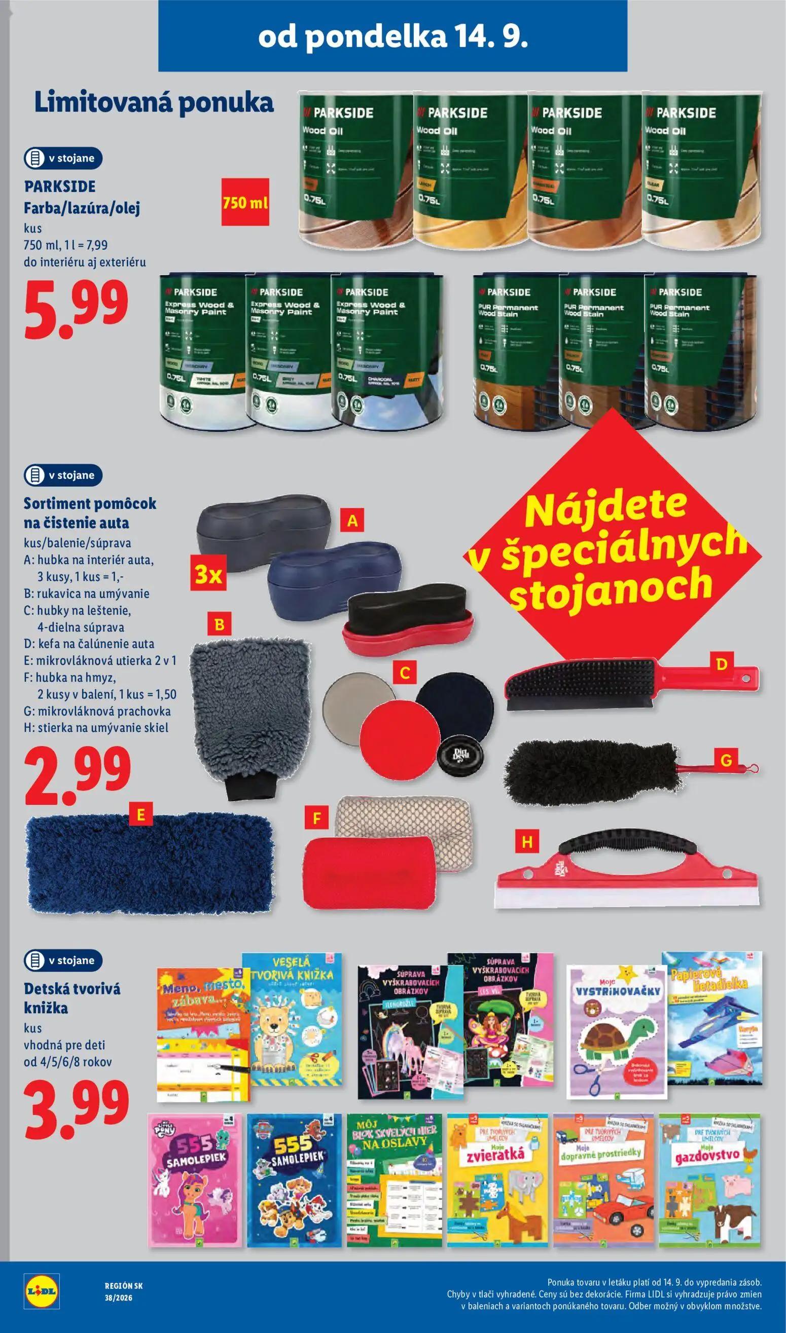 Lidl leták, strana 59 z 105 — PARKSIDE Farba/lazúra/olej, Sortiment pomôcok na čistenie auta, Detská tvorivá knižka