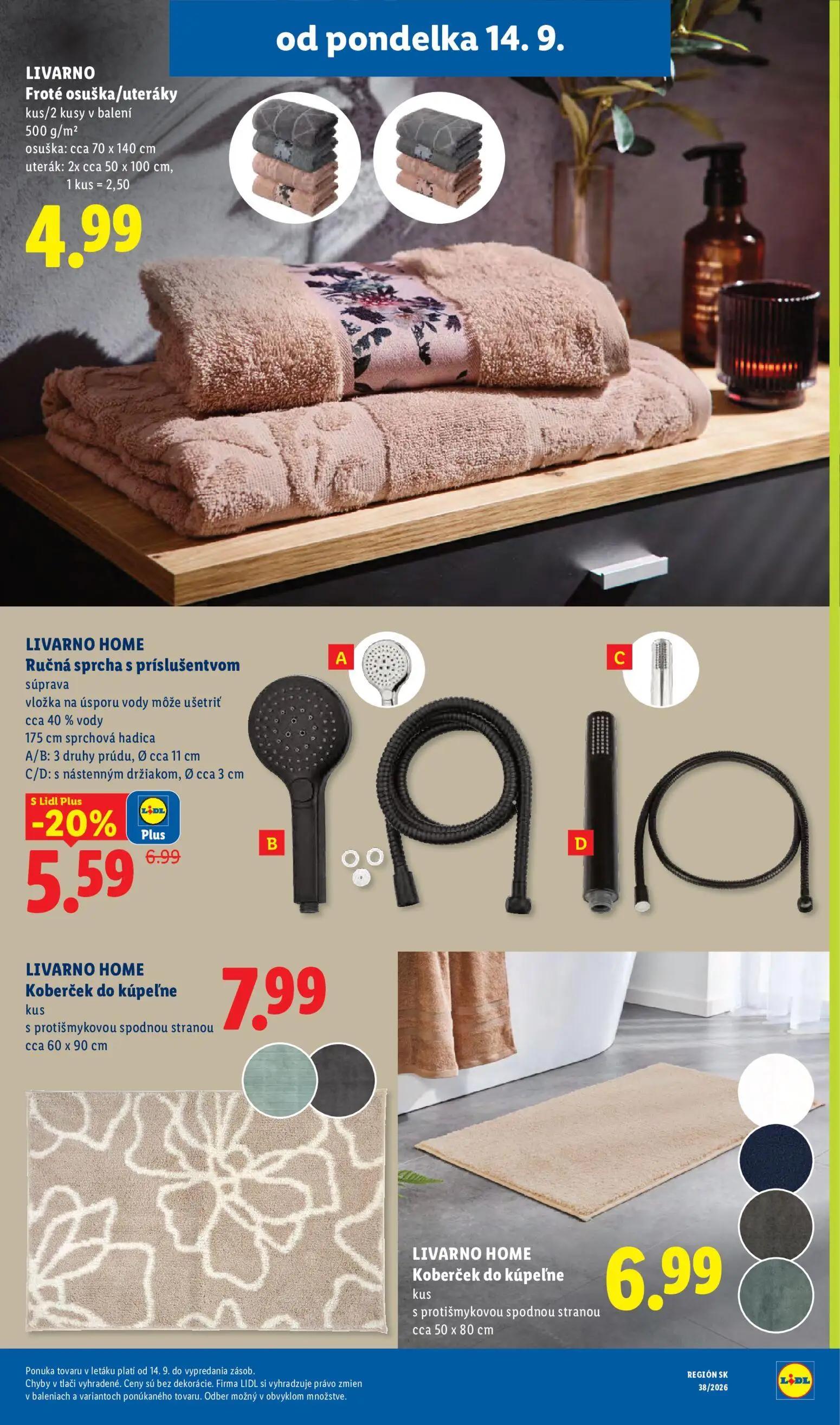 Lidl leták, strana 61 z 105 — Ručná sprcha s príslušenstvom, Froté osuška/uteráky, Koberček do kúpeľne