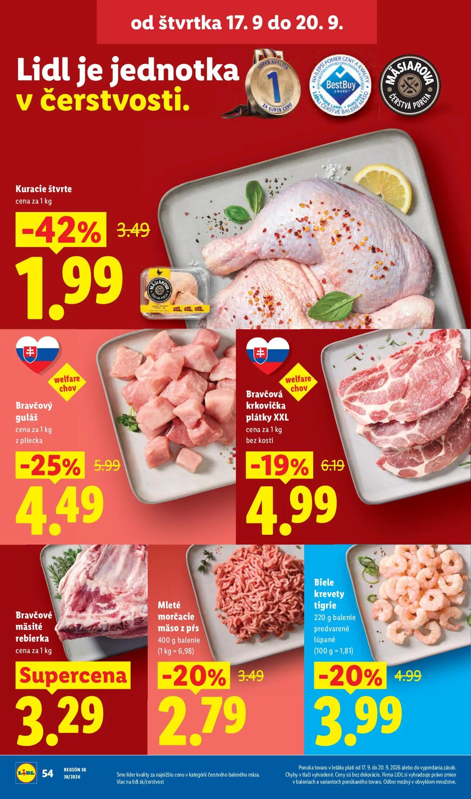 Lidl leták, strana 66 z 105 — Kuracie štvrte, Bravčový guláš z pliecka, Bravčová krkovička plátky XXL bez kosti