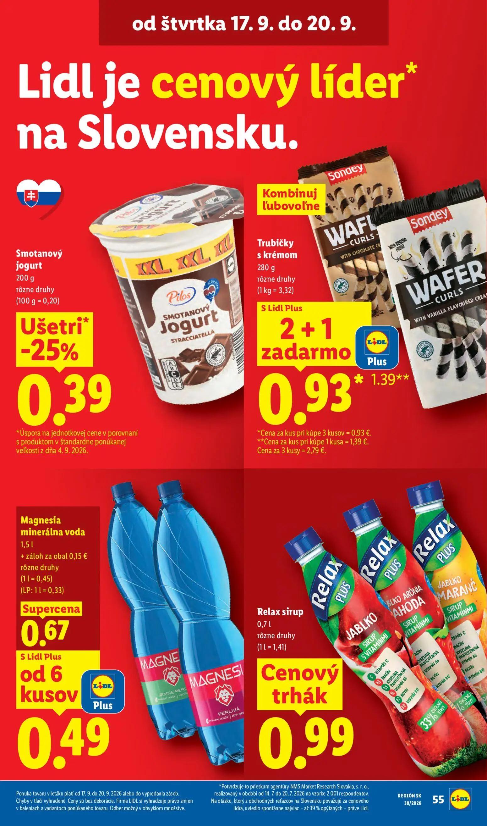 Lidl leták, strana 67 z 105 — Trubičky s krémom, Magnesia minerálna voda, Smotanový jogurt