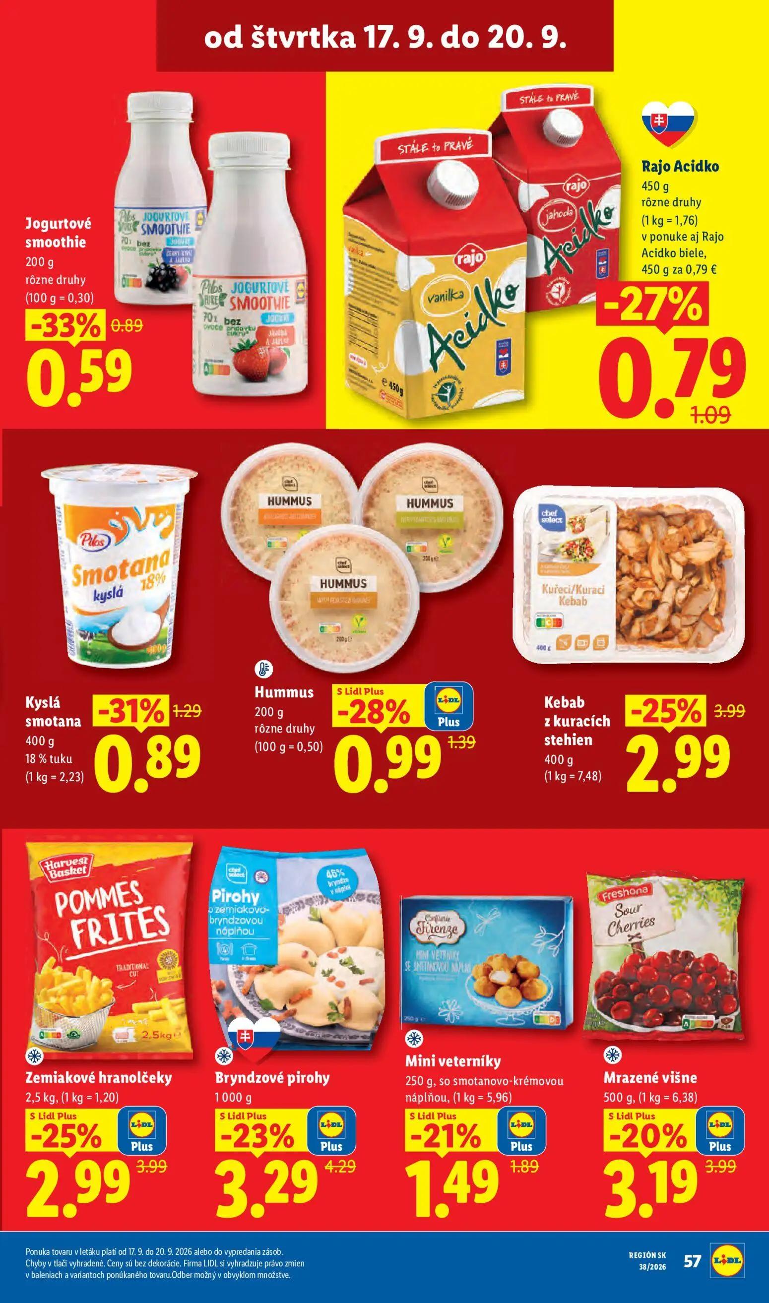 Lidl leták, strana 69 z 105 — Kebab z kuracích stehien, Zemiakové hranolčeky, Bryndzové pirohy