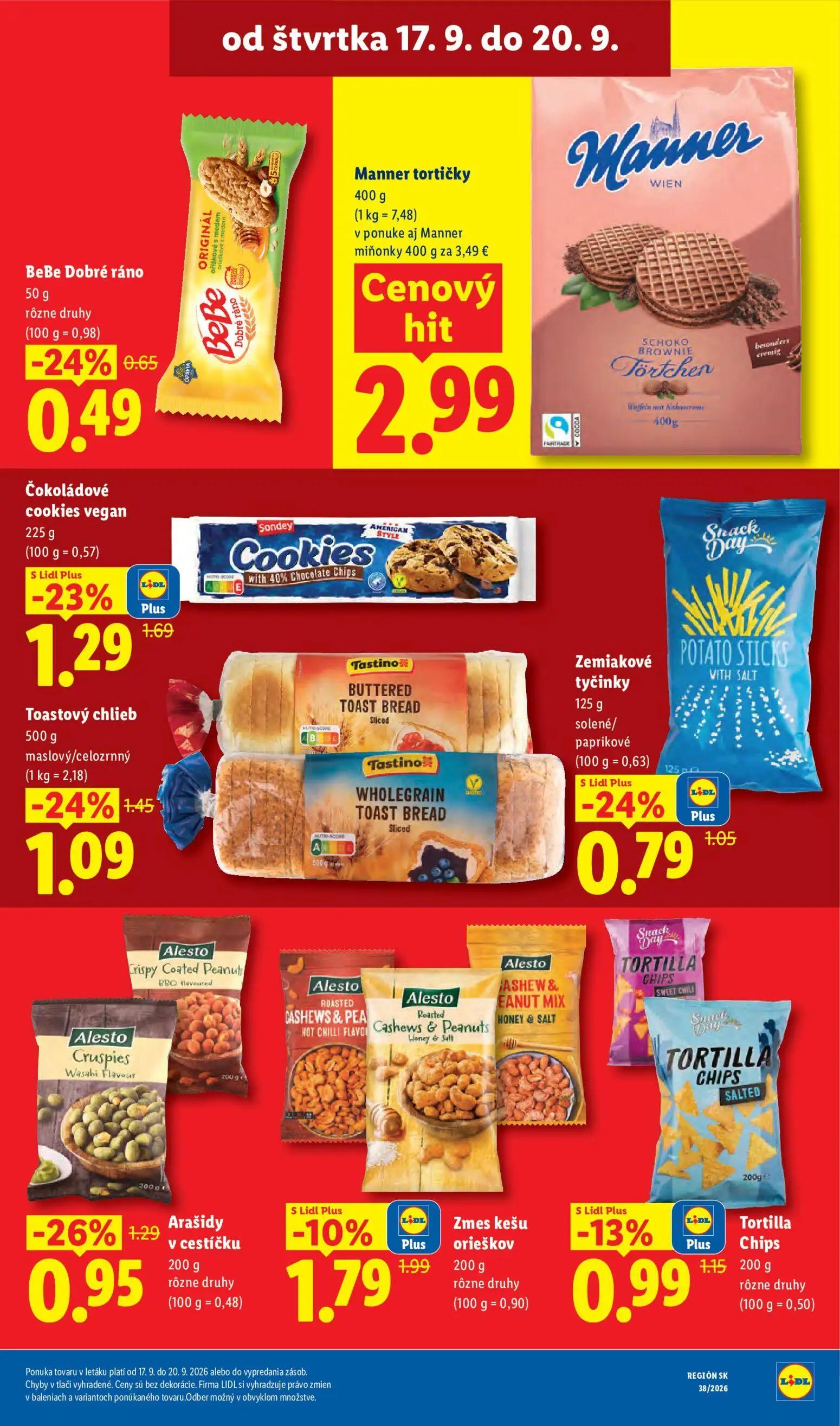 Lidl leták, strana 71 z 105 — Čokoládové cookies vegan, Toastový chlieb, Arašidy v cestíčku