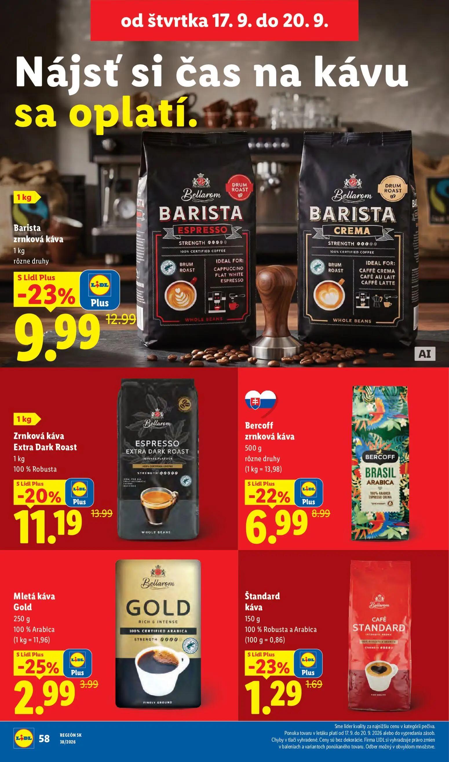 Lidl leták, strana 74 z 105 — Barista zrnková káva, Zrnková káva Extra Dark Roast, Bercoff zrnková káva