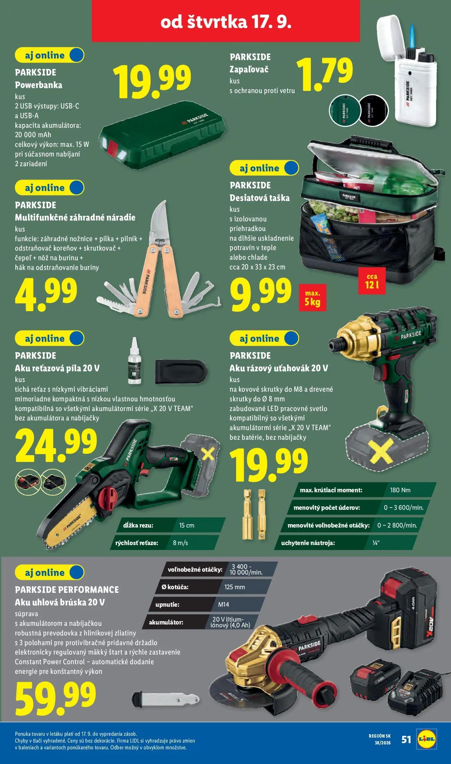 Lidl leták, strana 85 z 105 — PARKSIDE Powerbanka, PARKSIDE Zapaľovač, PARKSIDE Multifunkčné záhradné náradie